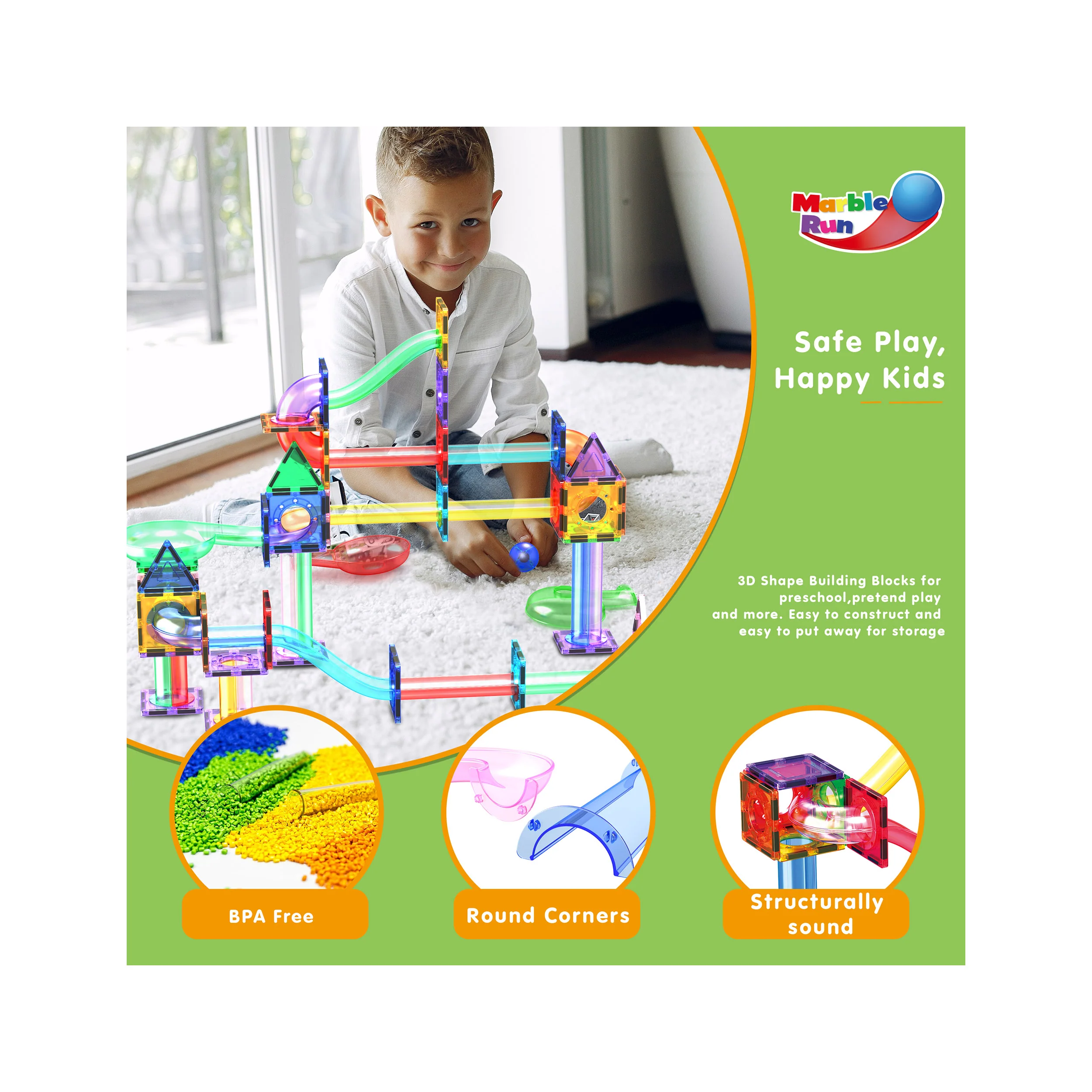 PicassoTiles Magnetic Tile Marble Run Starter Set (200 Pieces) with LED Marbles - Image 5