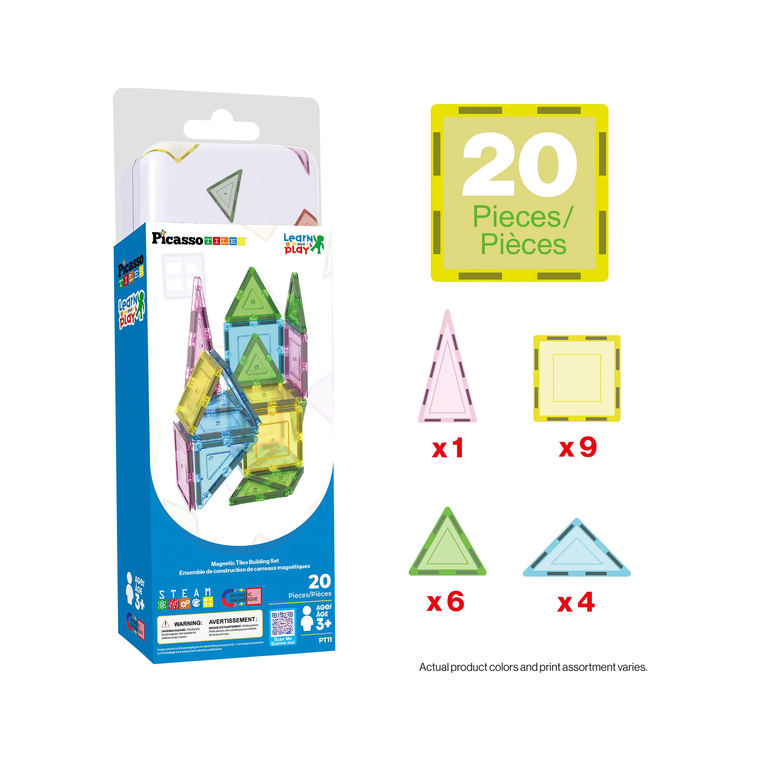 PicassoTiles 20PC Magnetic Tiles Set with Tin Case Ages 3+ - Image 3