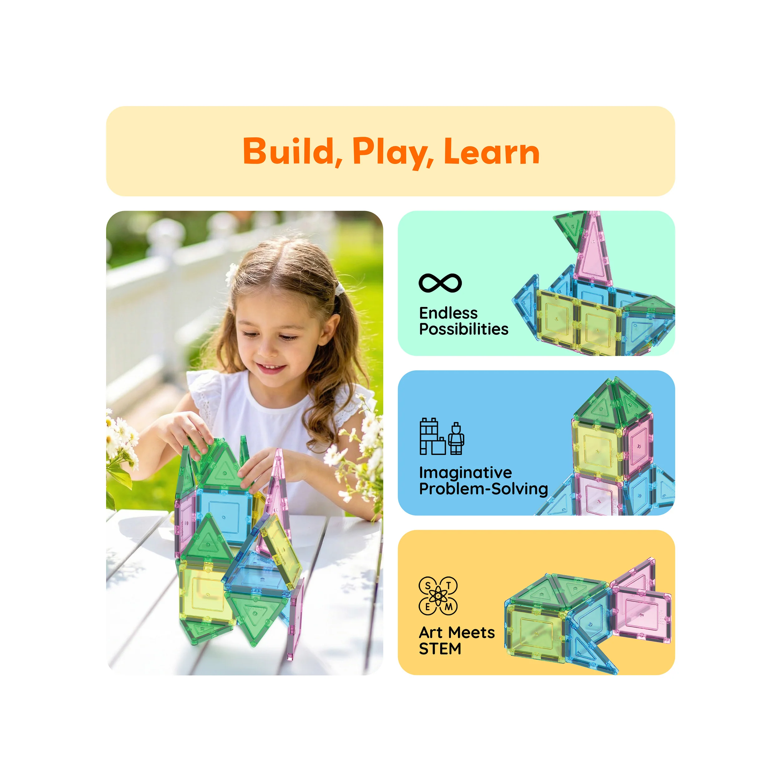 PicassoTiles 20PC Magnetic Tiles Set with Tin Case Ages 3+ - Image 4
