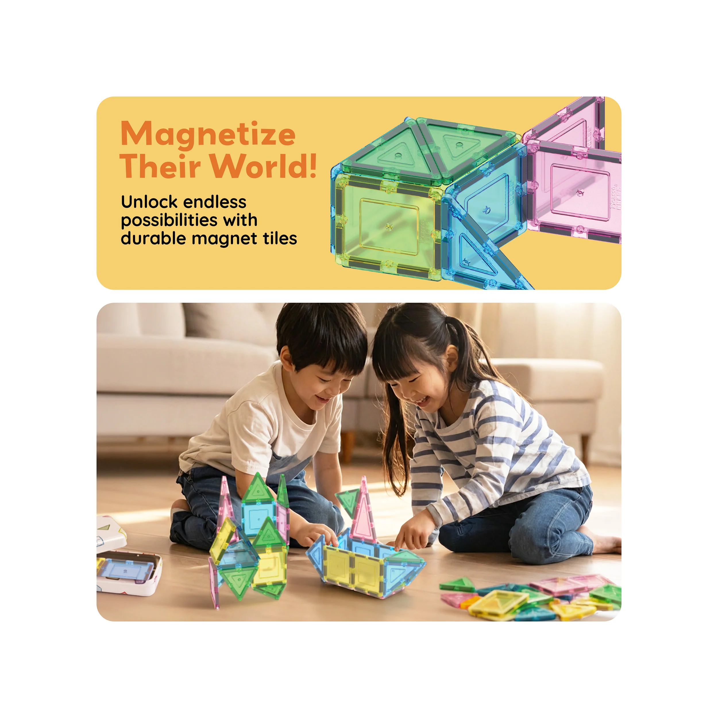 PicassoTiles 20PC Magnetic Tiles Set with Tin Case Ages 3+ - Image 7