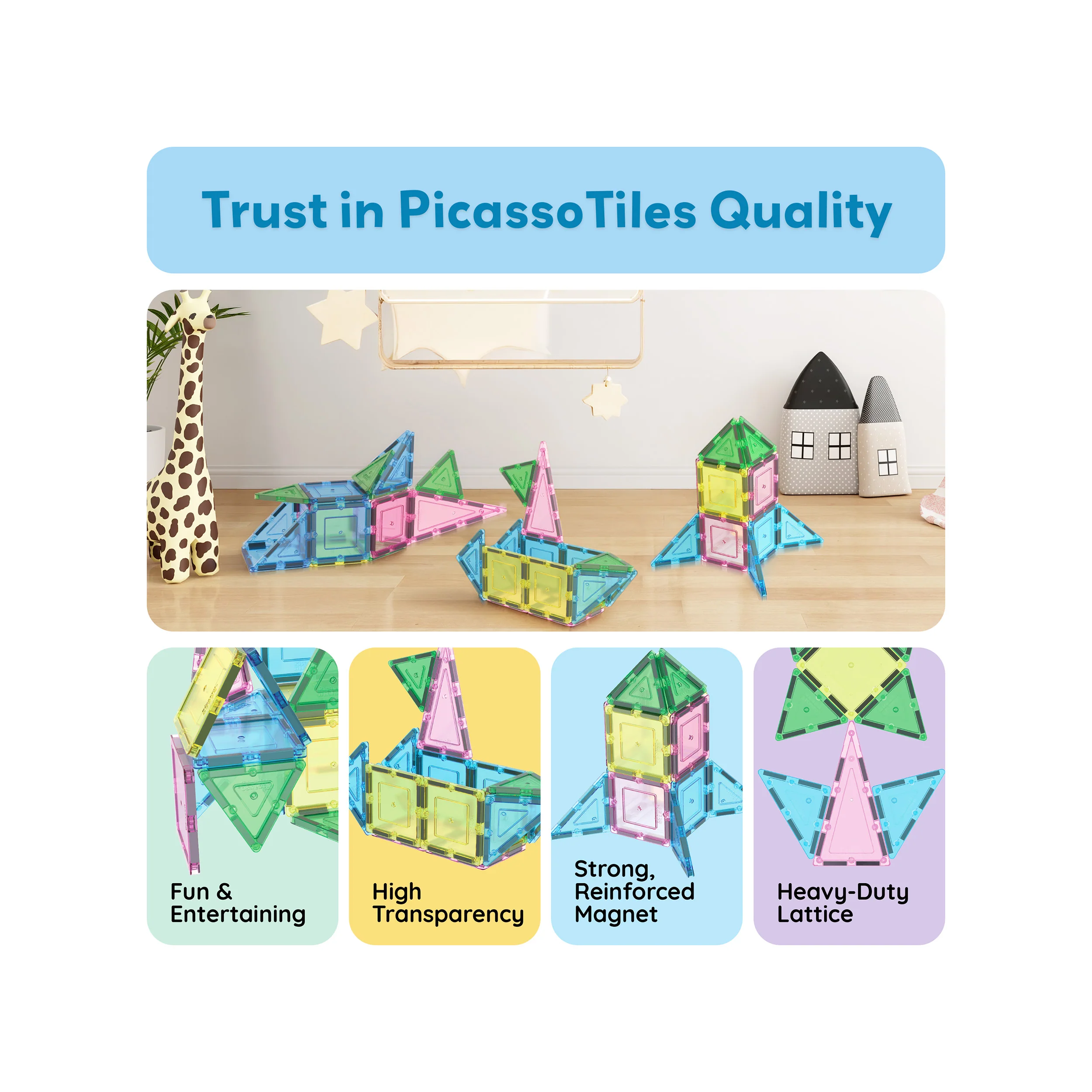 PicassoTiles 20PC Magnetic Tiles Set with Tin Case Ages 3+ - Image 8