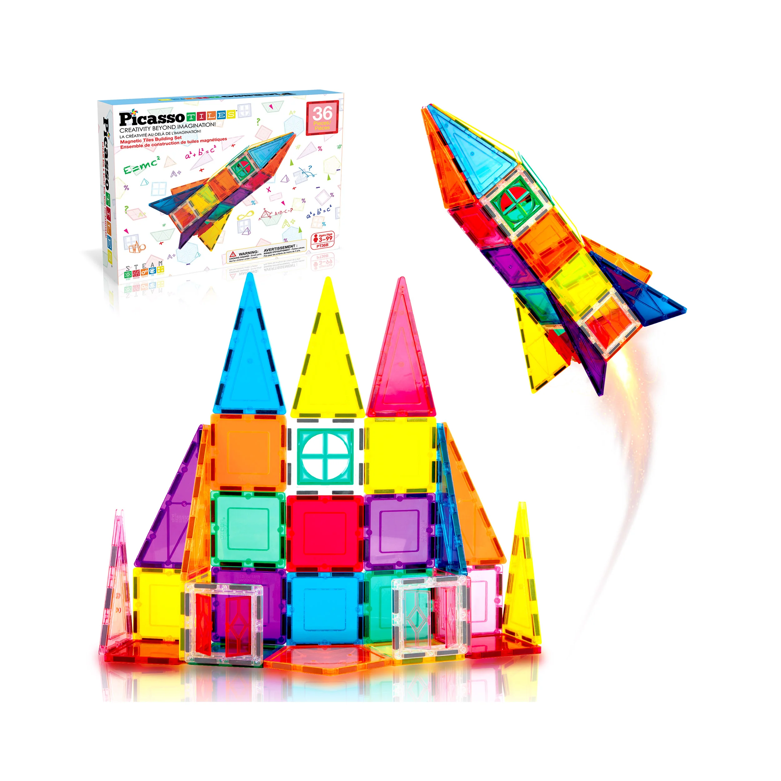PicassoTiles Magnetic Tiles Rocket Ship Set (36 Pieces)