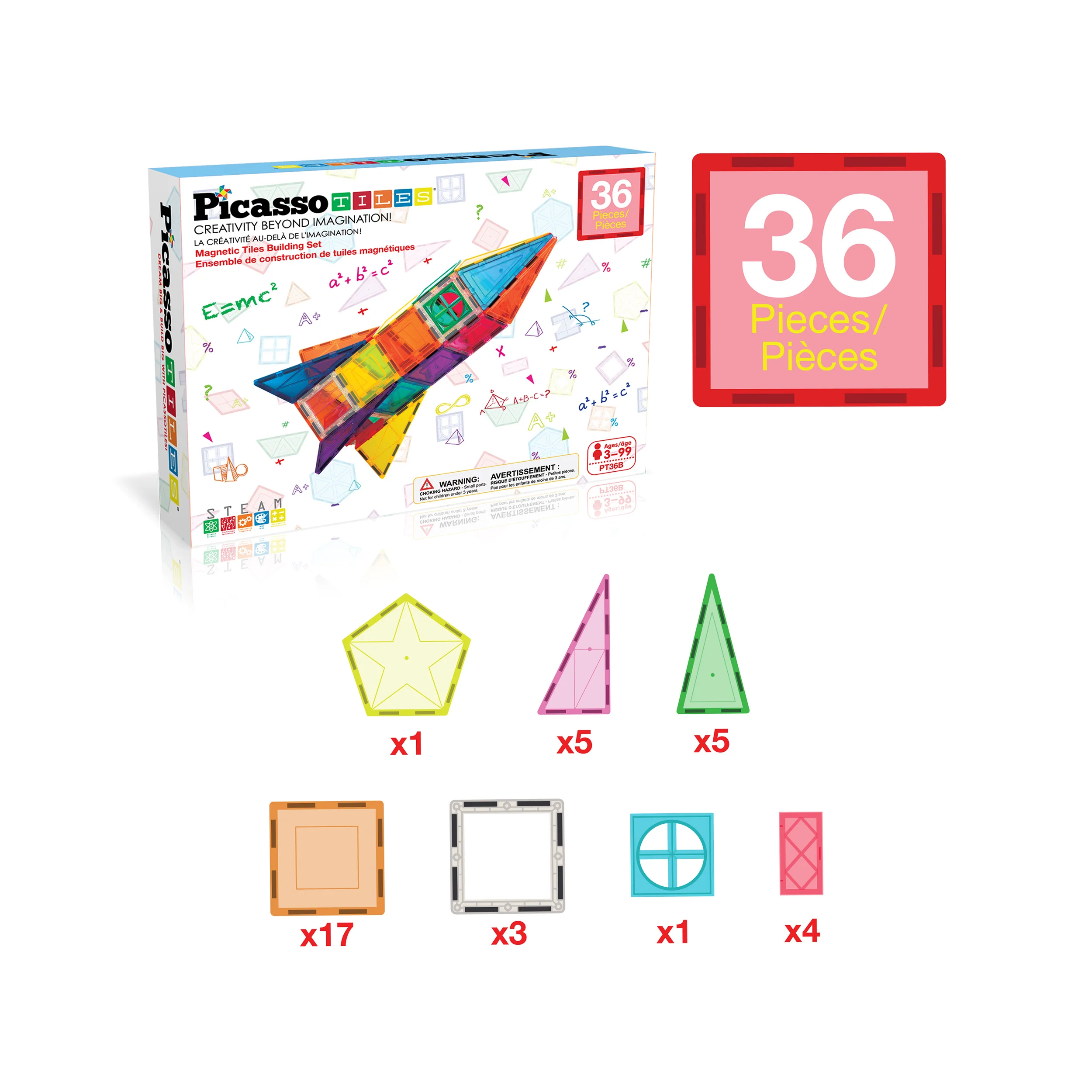 PicassoTiles Magnetic Tiles Rocket Ship Set (36 Pieces) - Image 3