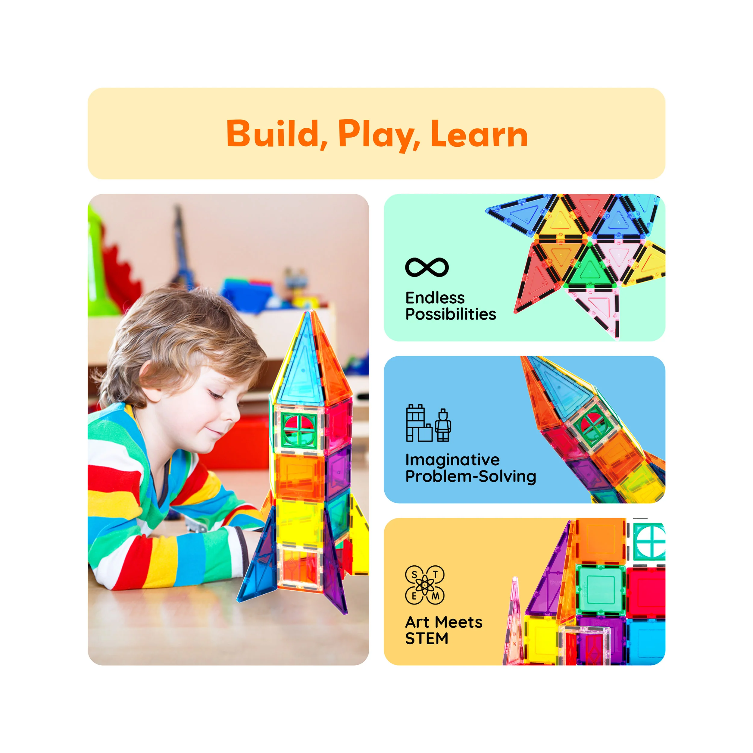 PicassoTiles Magnetic Tiles Rocket Ship Set (36 Pieces) - Image 4