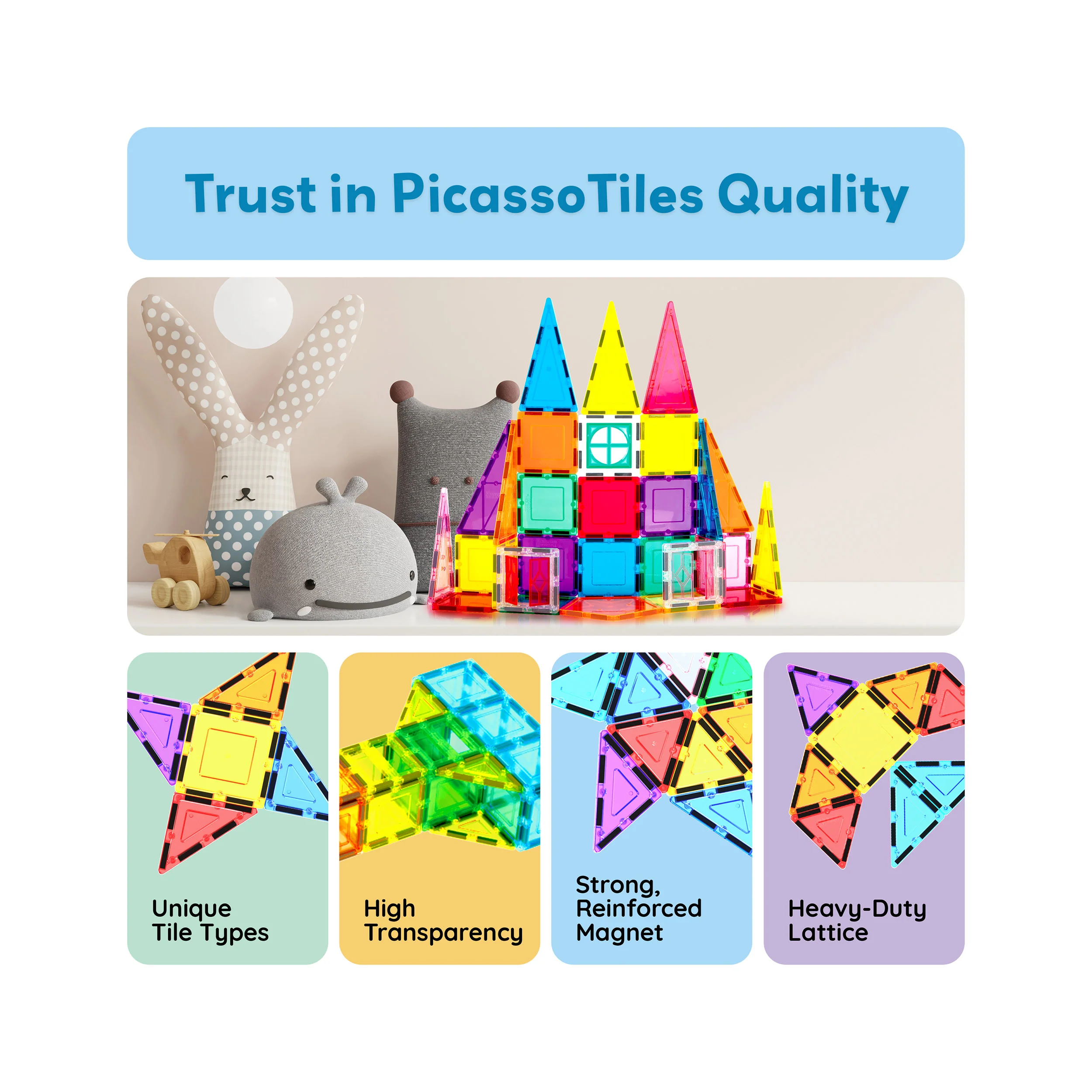 PicassoTiles Magnetic Tiles Rocket Ship Set (36 Pieces) - Image 7