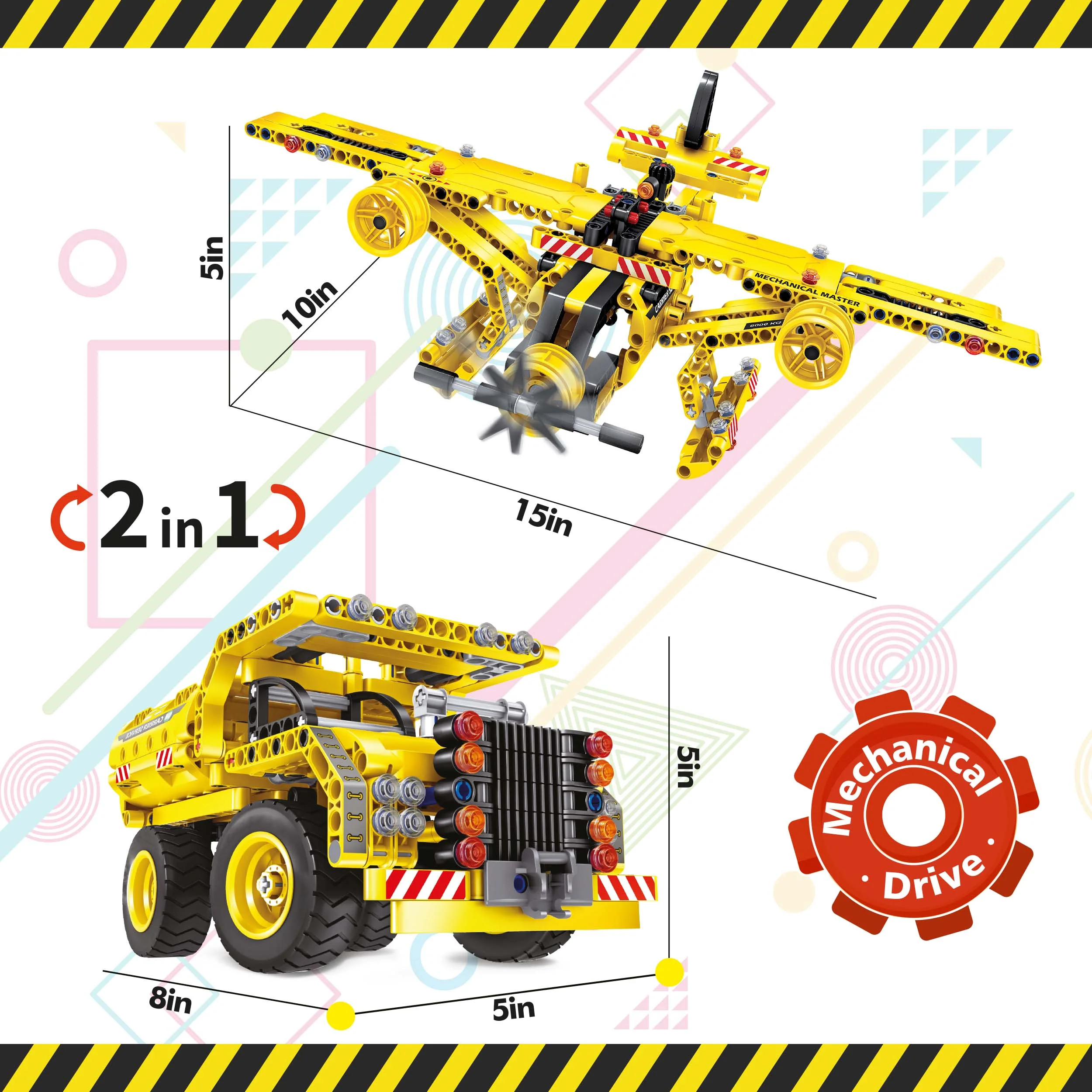 361 Piece 2-In-1 Flying Propeller Airplane & Dump Truck Model Construction Building Brick Block EBM12