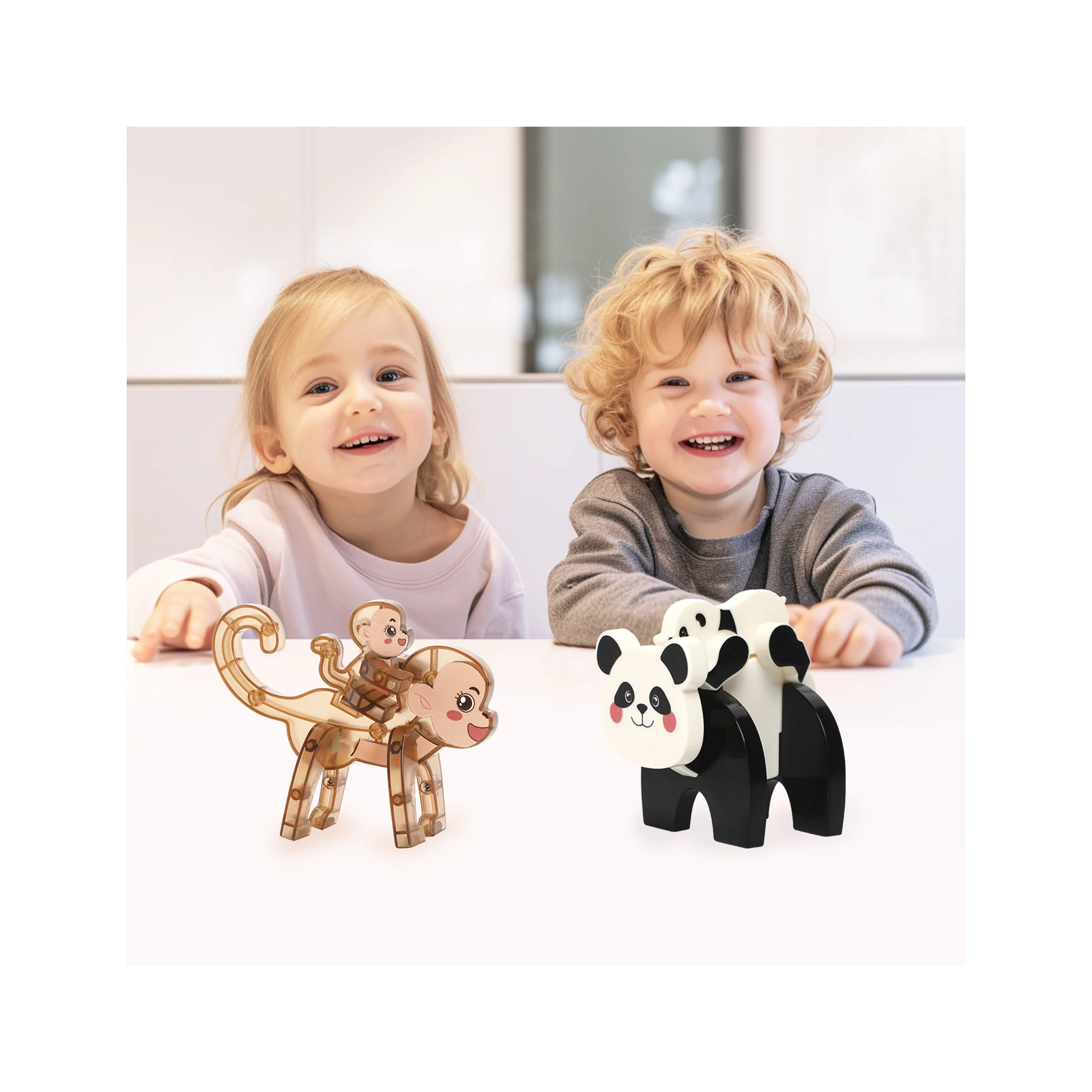 PicassoTiles Panda & Monkey Parent and Baby Characters Playset – 4 Pieces - Image 2