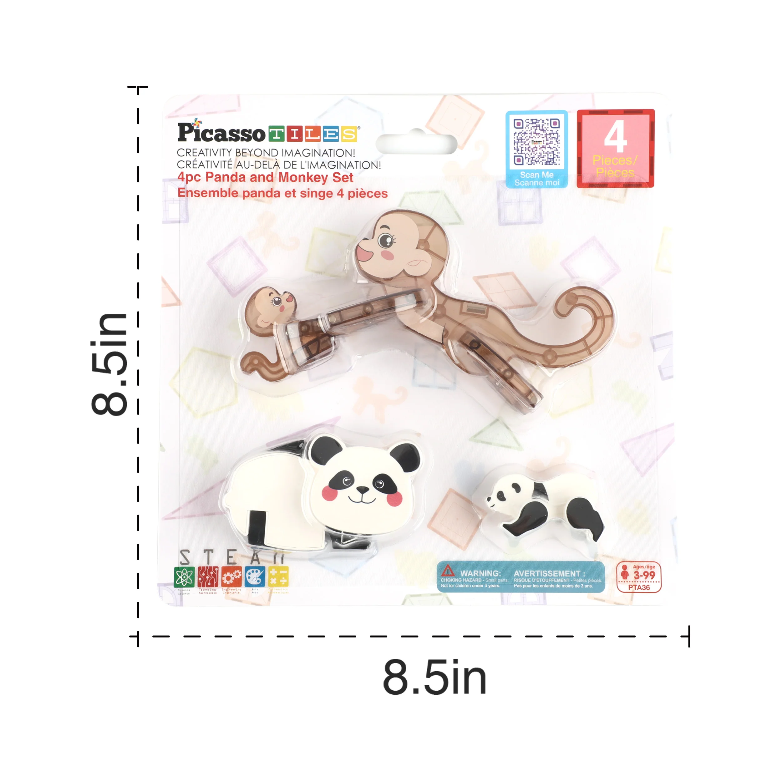 PicassoTiles Panda & Monkey Parent and Baby Characters Playset – 4 Pieces - Image 3