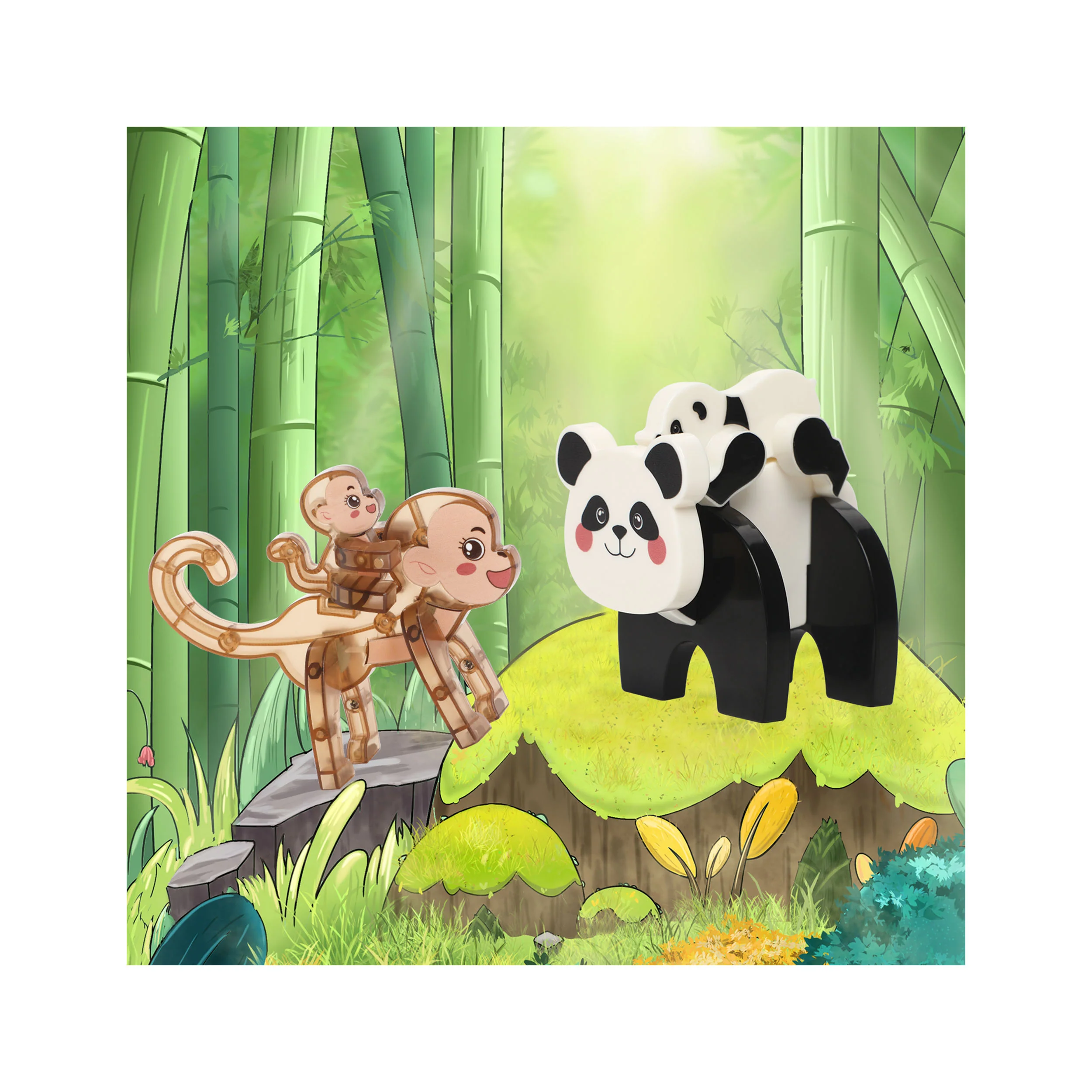 PicassoTiles Panda & Monkey Parent and Baby Characters Playset – 4 Pieces - Image 4