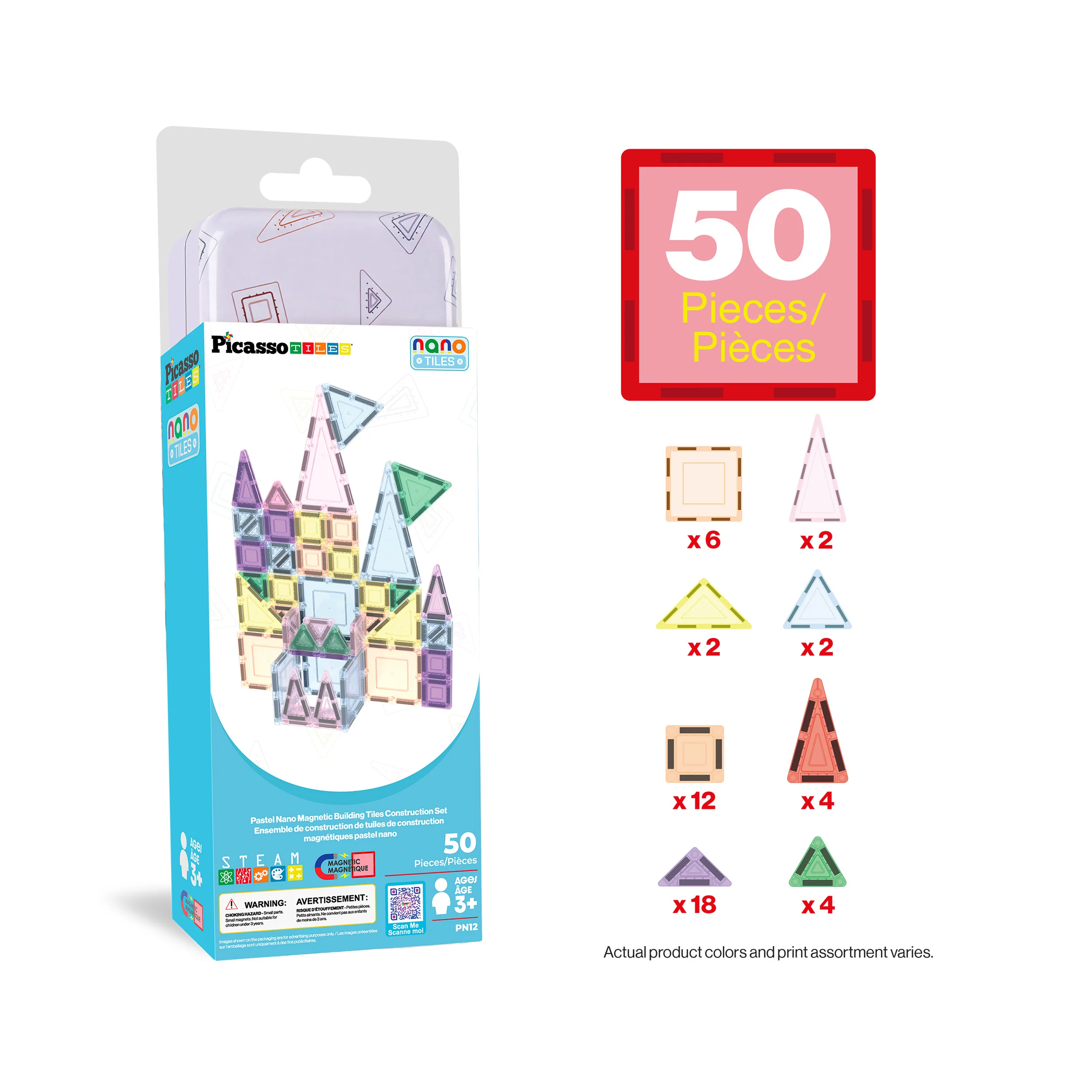PicassoTiles 50PC Nano + Full-Size Magnetic Travel Set Ages 3+ - Image 3