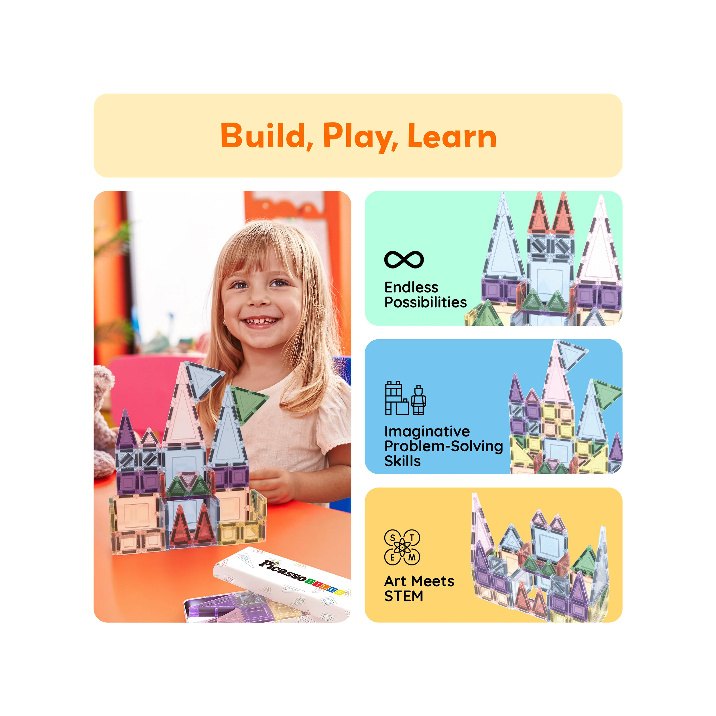 PicassoTiles 50PC Nano + Full-Size Magnetic Travel Set Ages 3+ - Image 4
