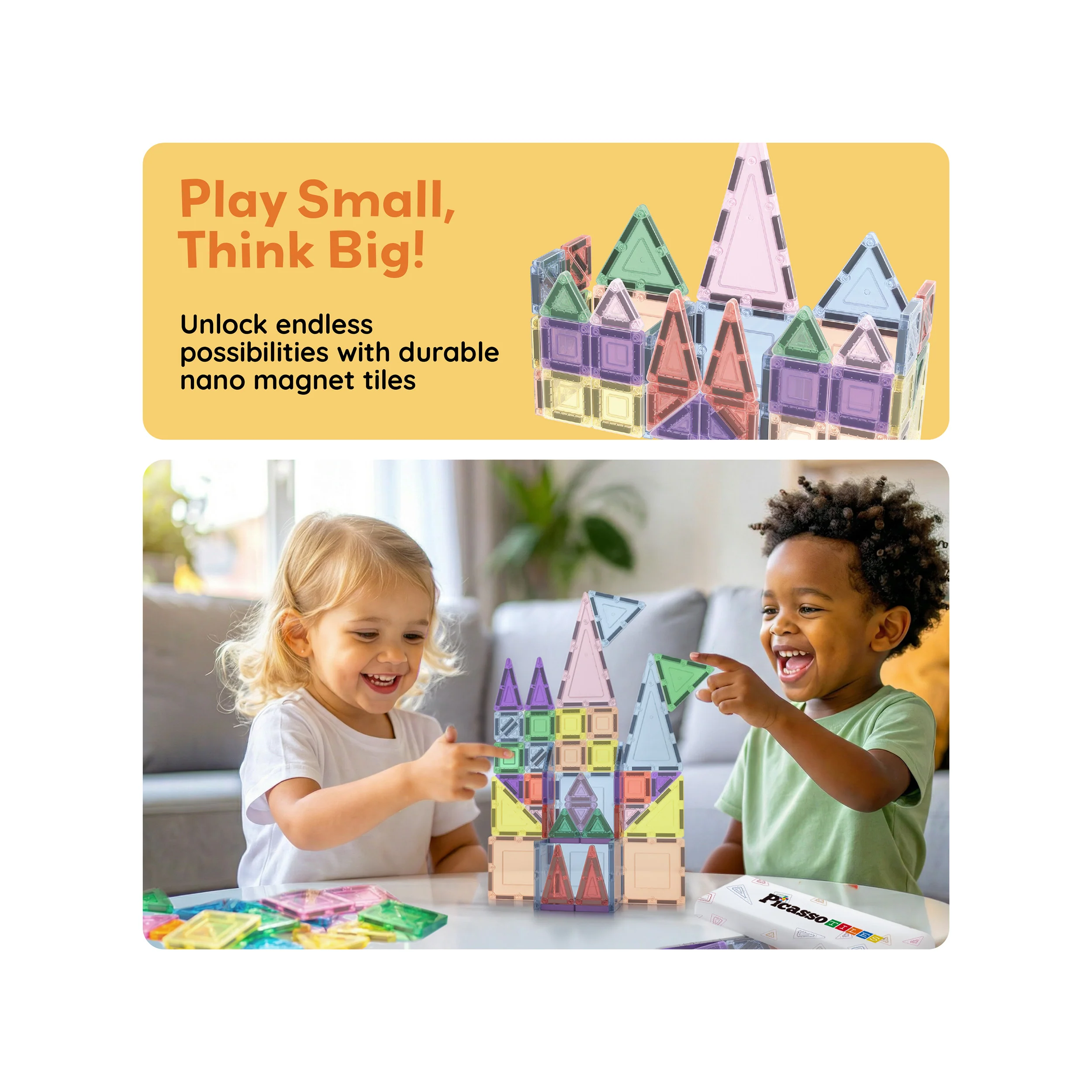 PicassoTiles 50PC Nano + Full-Size Magnetic Travel Set Ages 3+ - Image 7