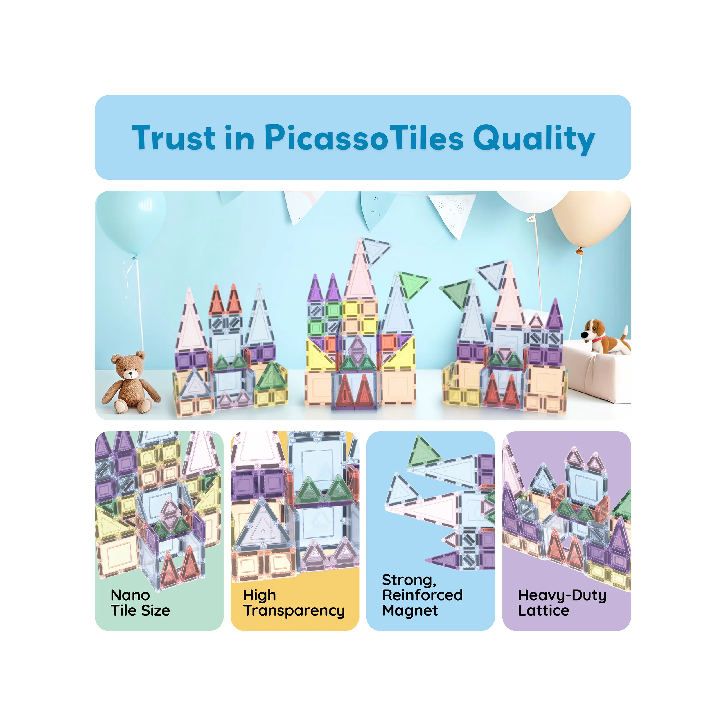 PicassoTiles 50PC Nano + Full-Size Magnetic Travel Set Ages 3+ - Image 8