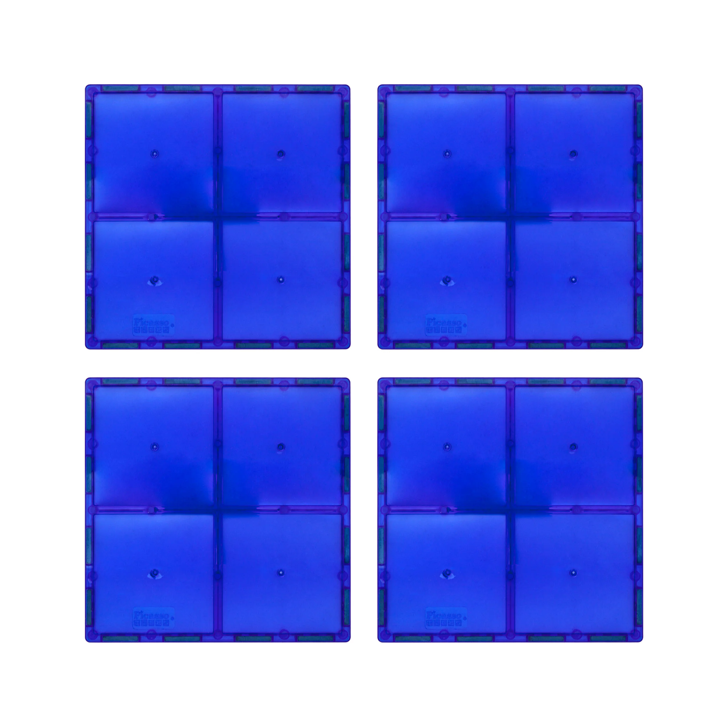 PicassoTiles 4 Piece 6" x 6" Blue Square Magnetic Tiles