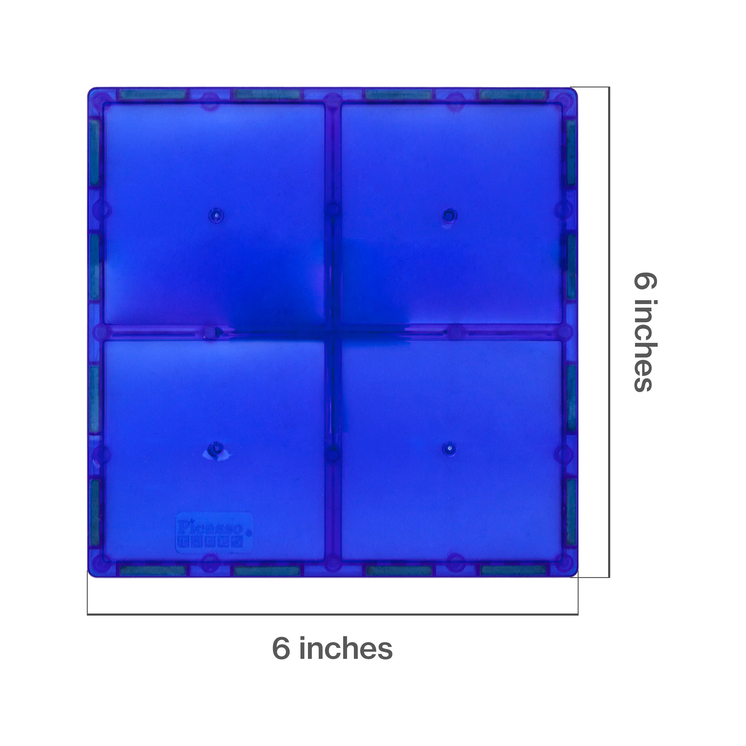 PicassoTiles 4 Piece 6" x 6" Blue Square Magnetic Tiles - Image 2