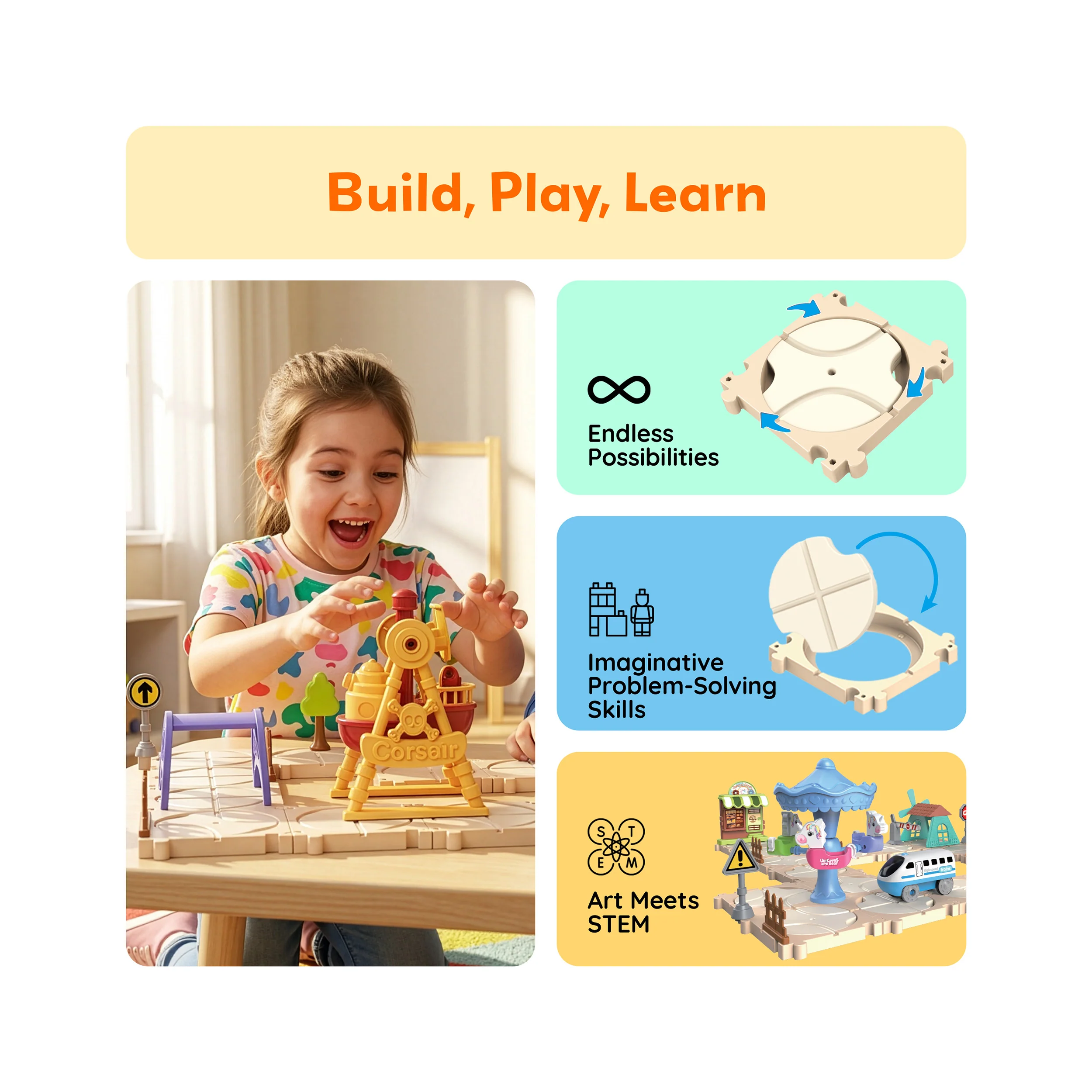 PicassoTiles 74PC Train Track Builder Set STEM Construction Toy for Kids 3+ - Image 4