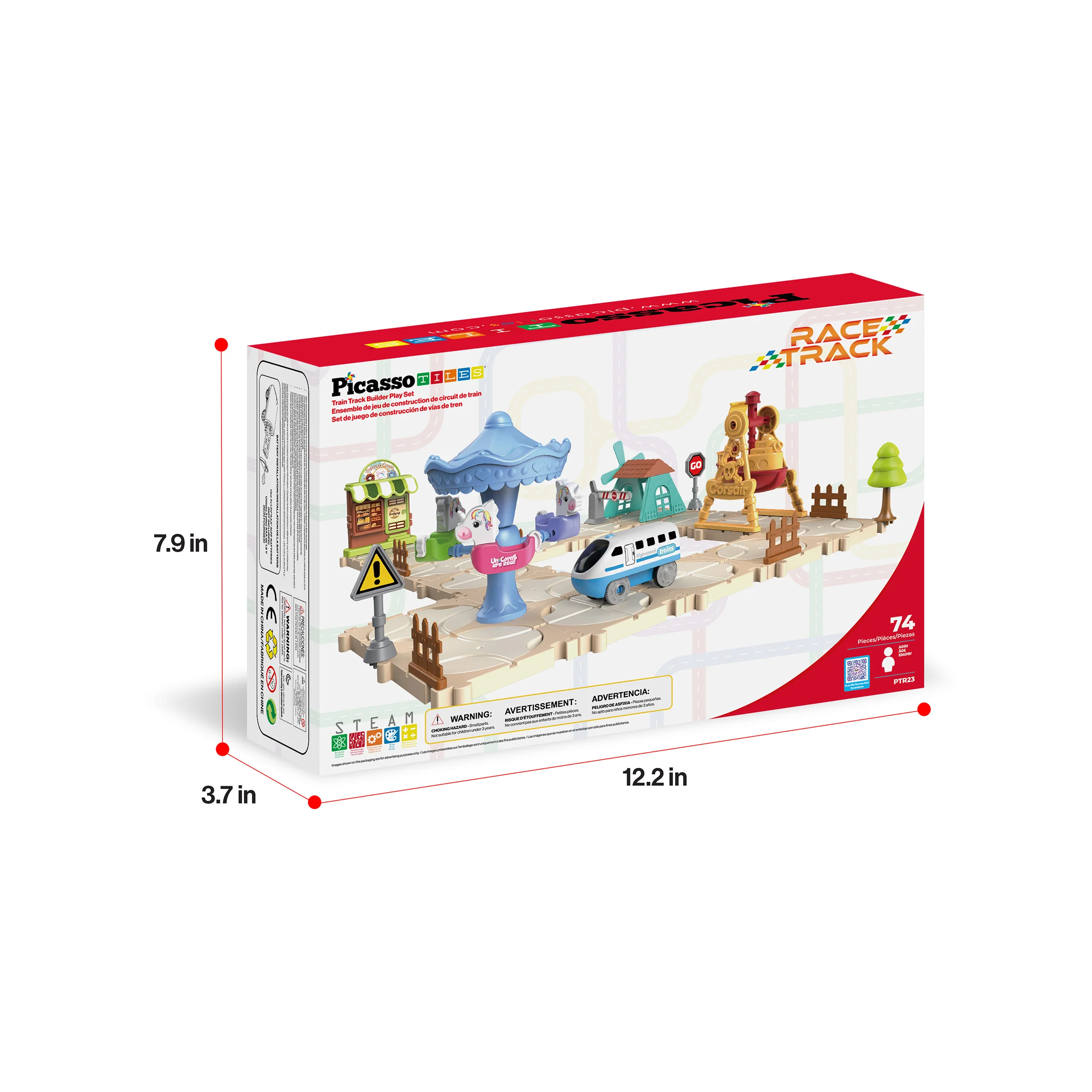 PicassoTiles 74PC Train Track Builder Set STEM Construction Toy for Kids 3+ - Image 9