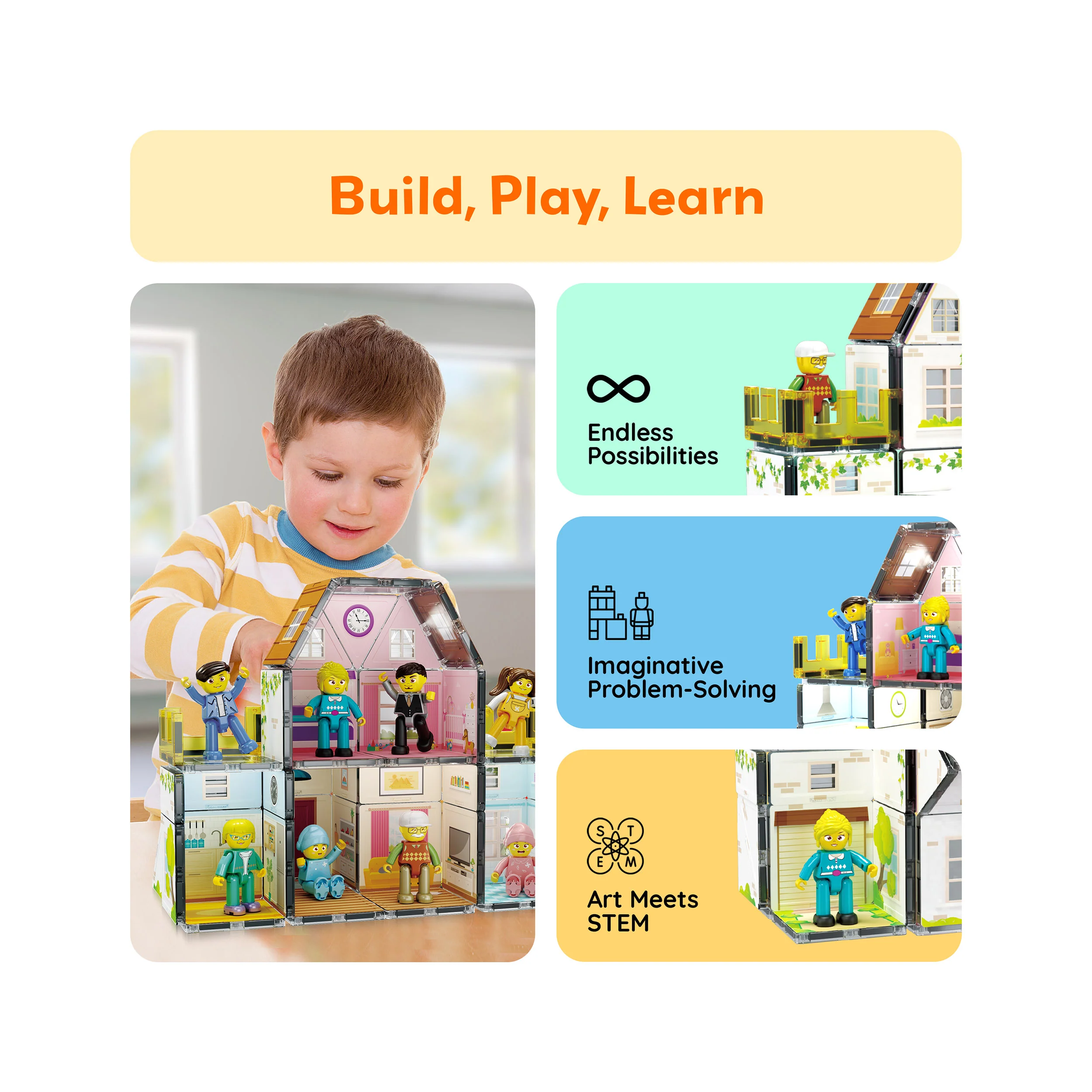 PicassoTiles Magnetic Tiles Family Doll House Set - Image 4