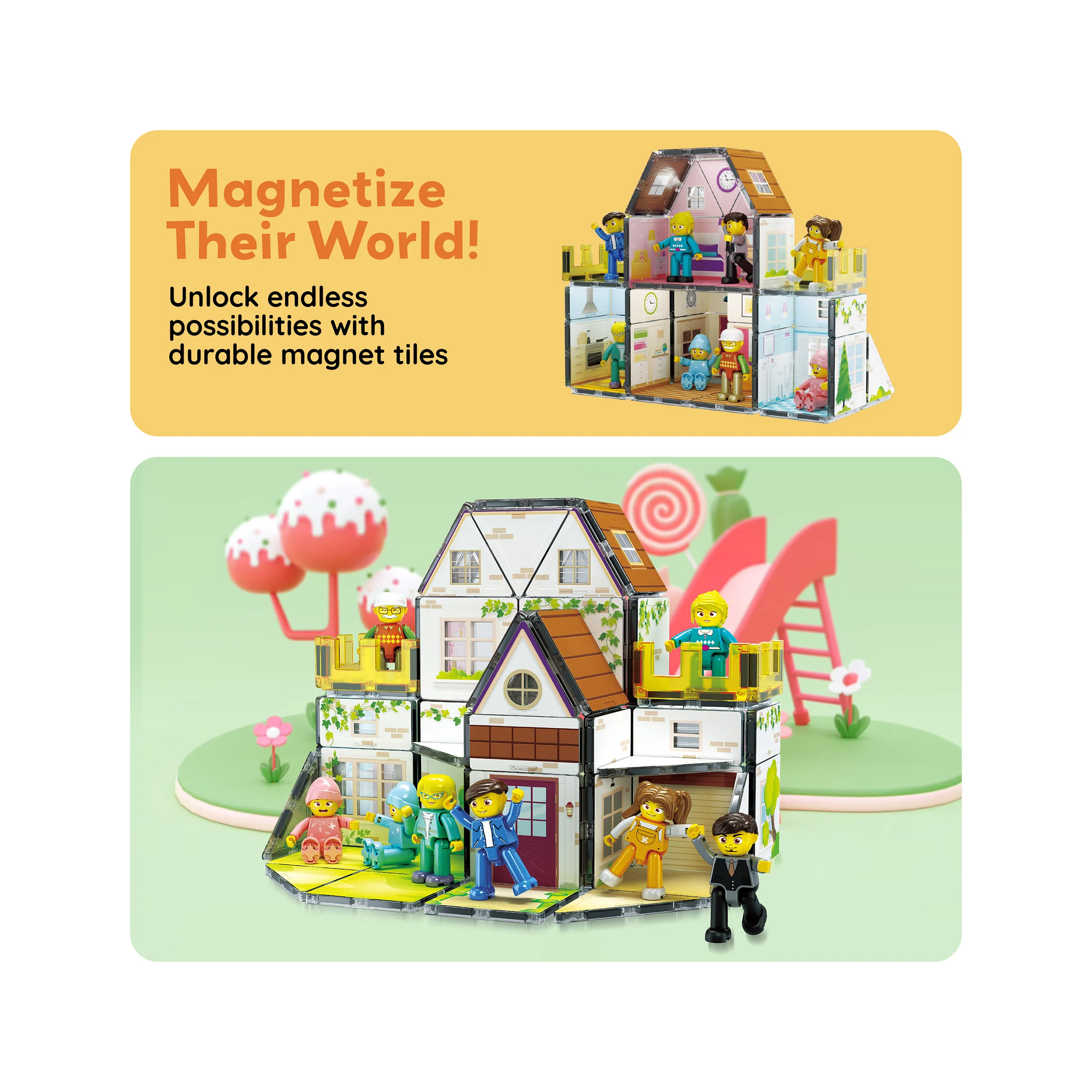 PicassoTiles Magnetic Tiles Family Doll House Set - Image 7
