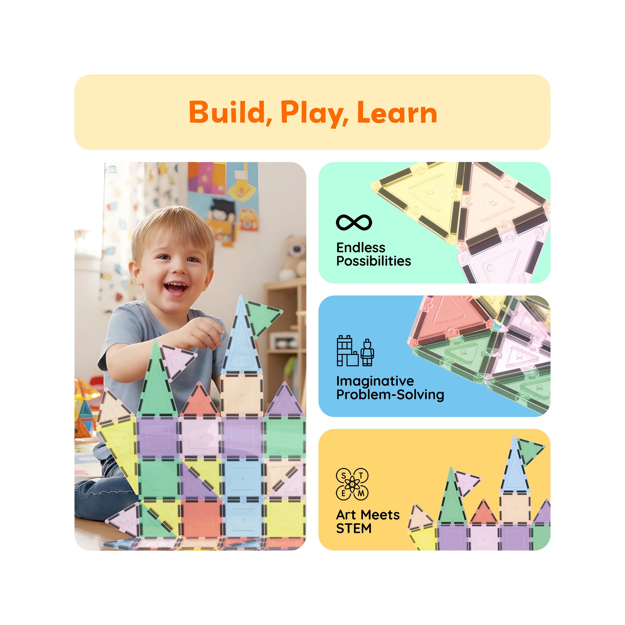 PicassoTiles Pastel Magnetic Tiles Building Set 48pc - Image 4