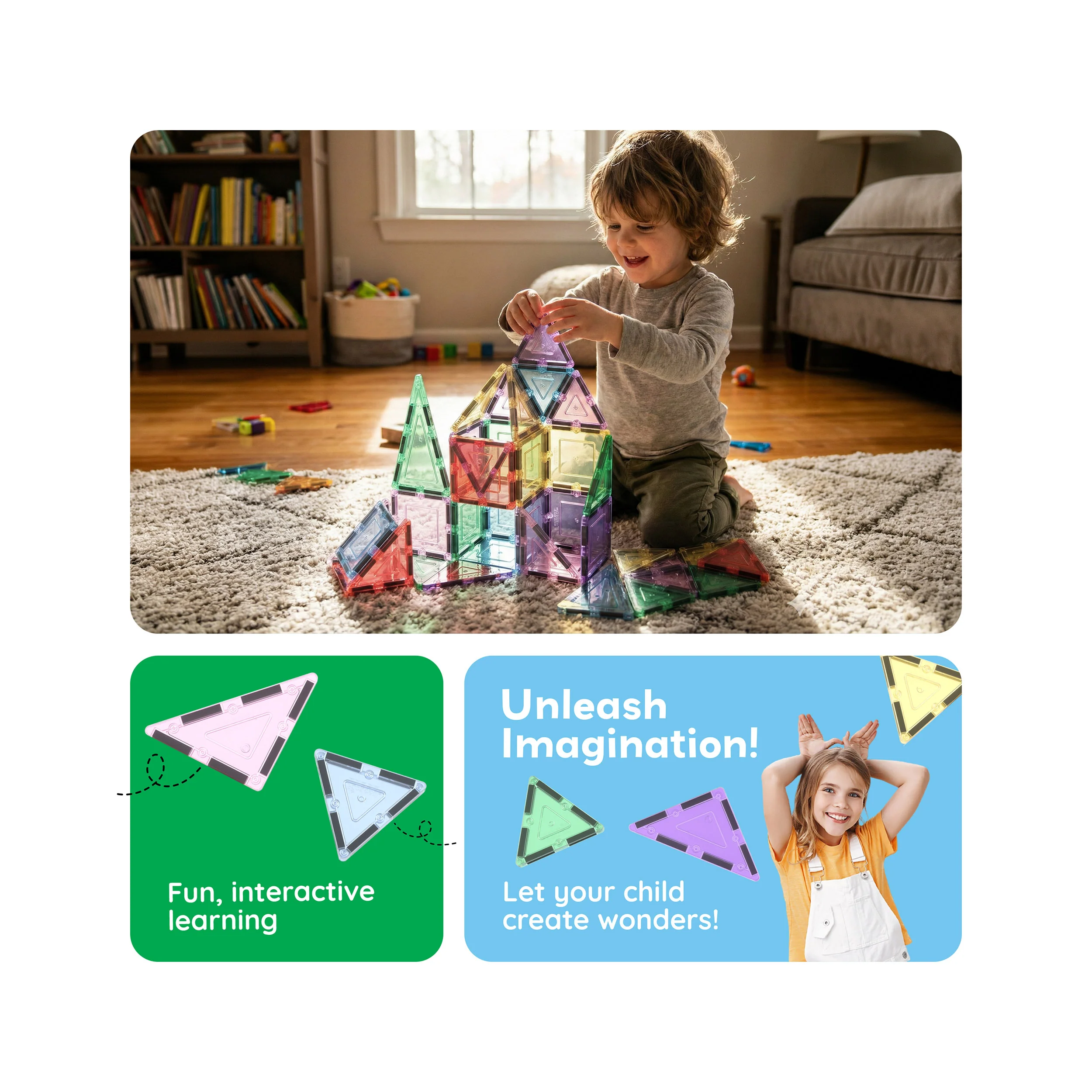 PicassoTiles Pastel Magnetic Tiles Building Set 48pc - Image 5