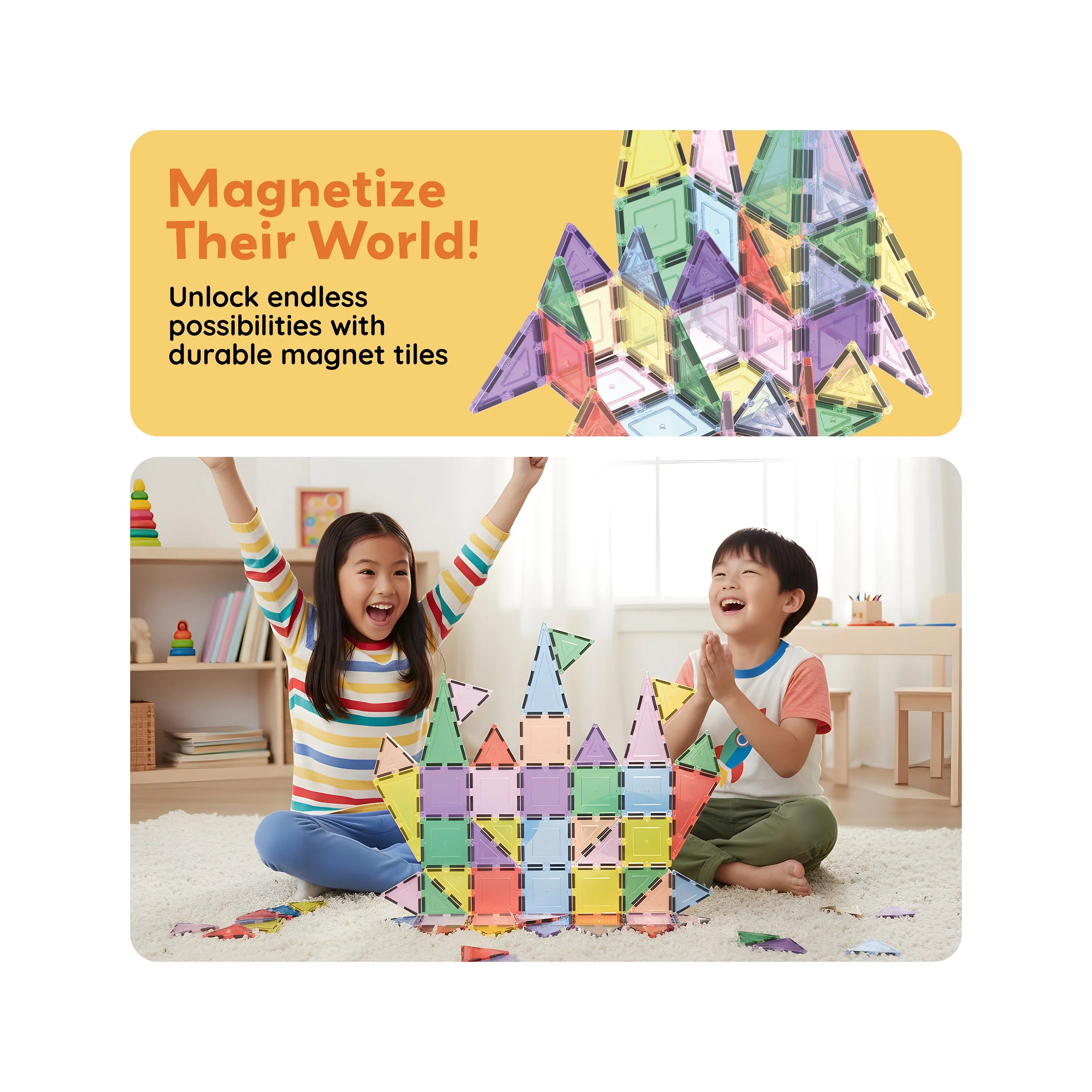 PicassoTiles Pastel Magnetic Tiles Building Set 48pc - Image 7