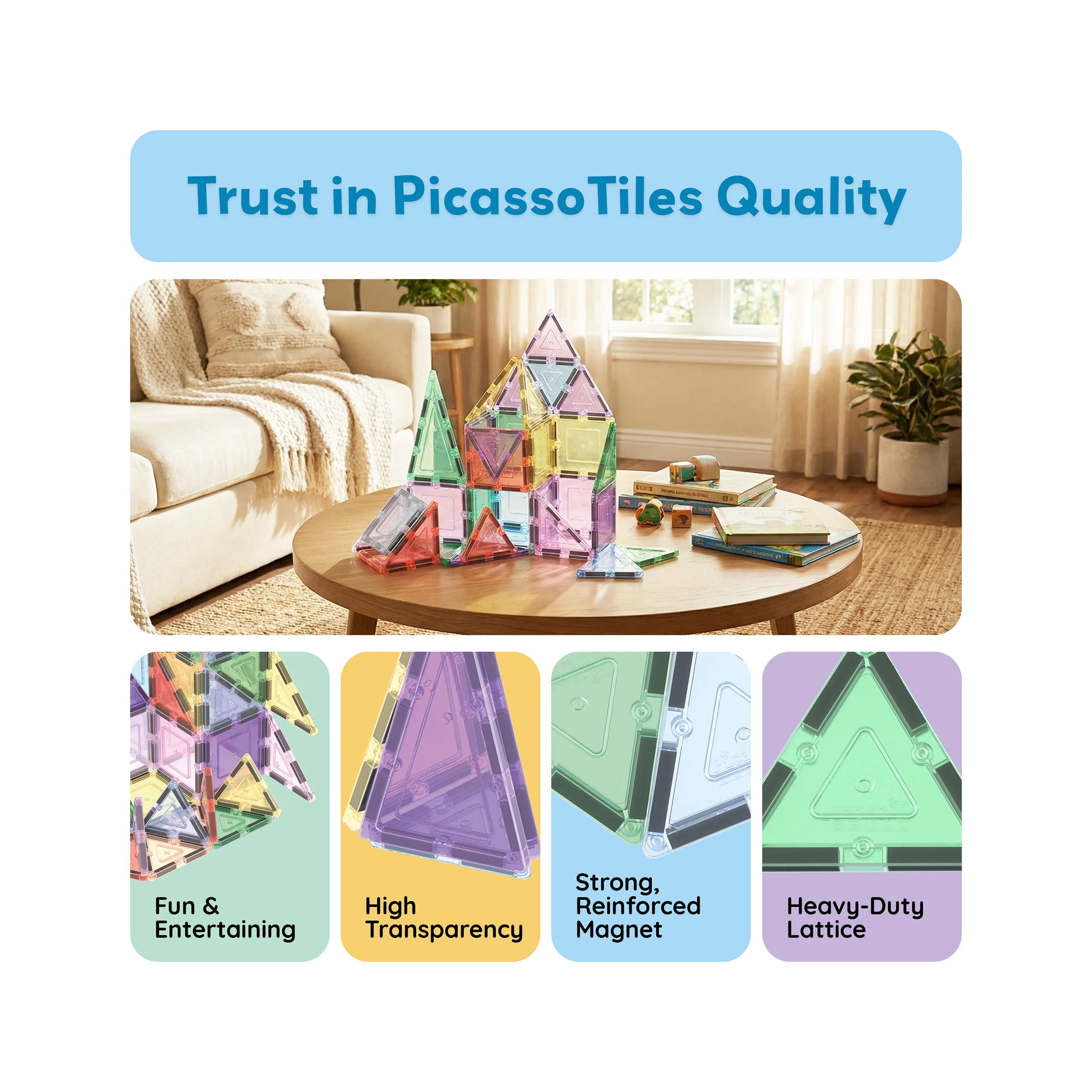 PicassoTiles Pastel Magnetic Tiles Building Set 48pc - Image 8