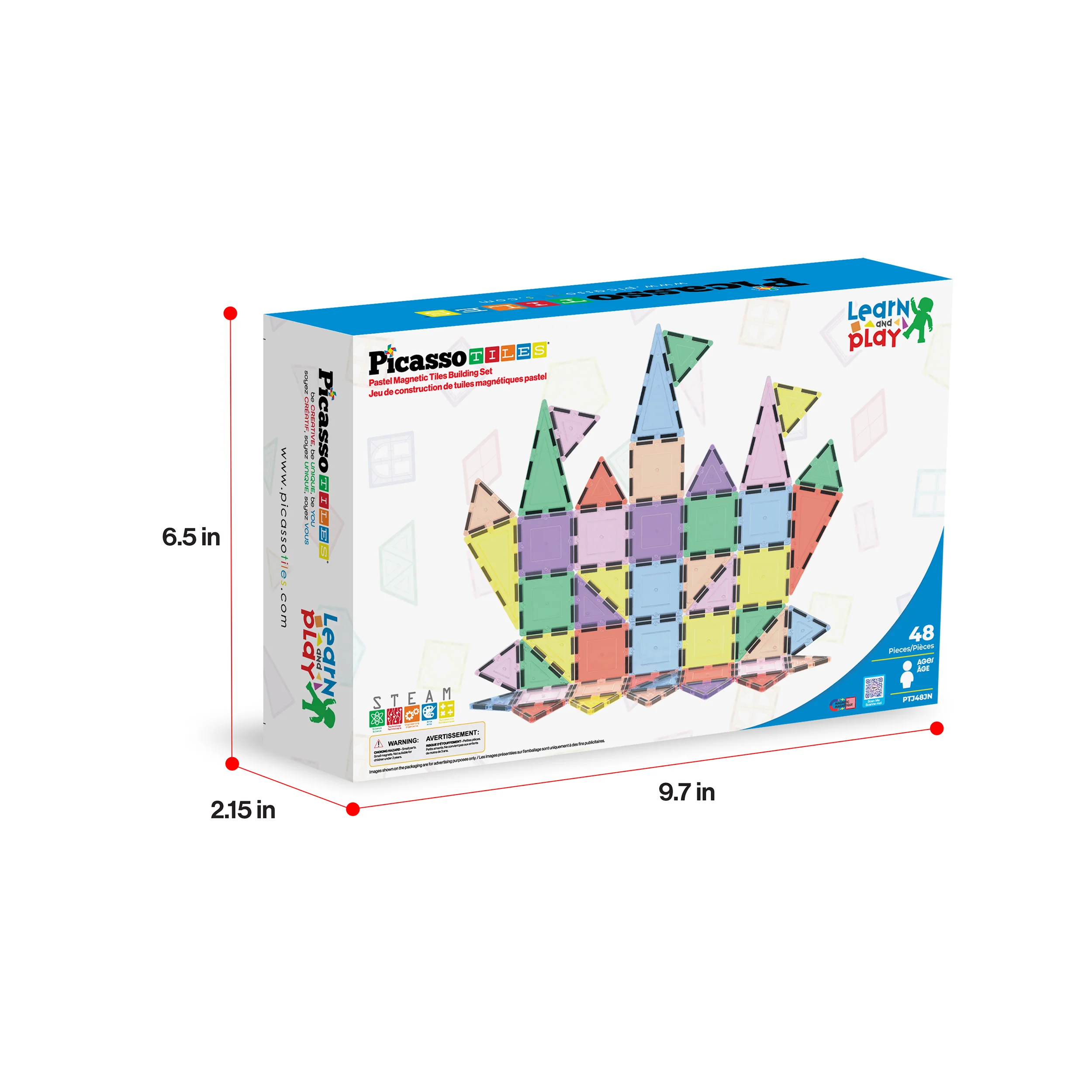 PicassoTiles Pastel Magnetic Tiles Building Set 48pc - Image 9