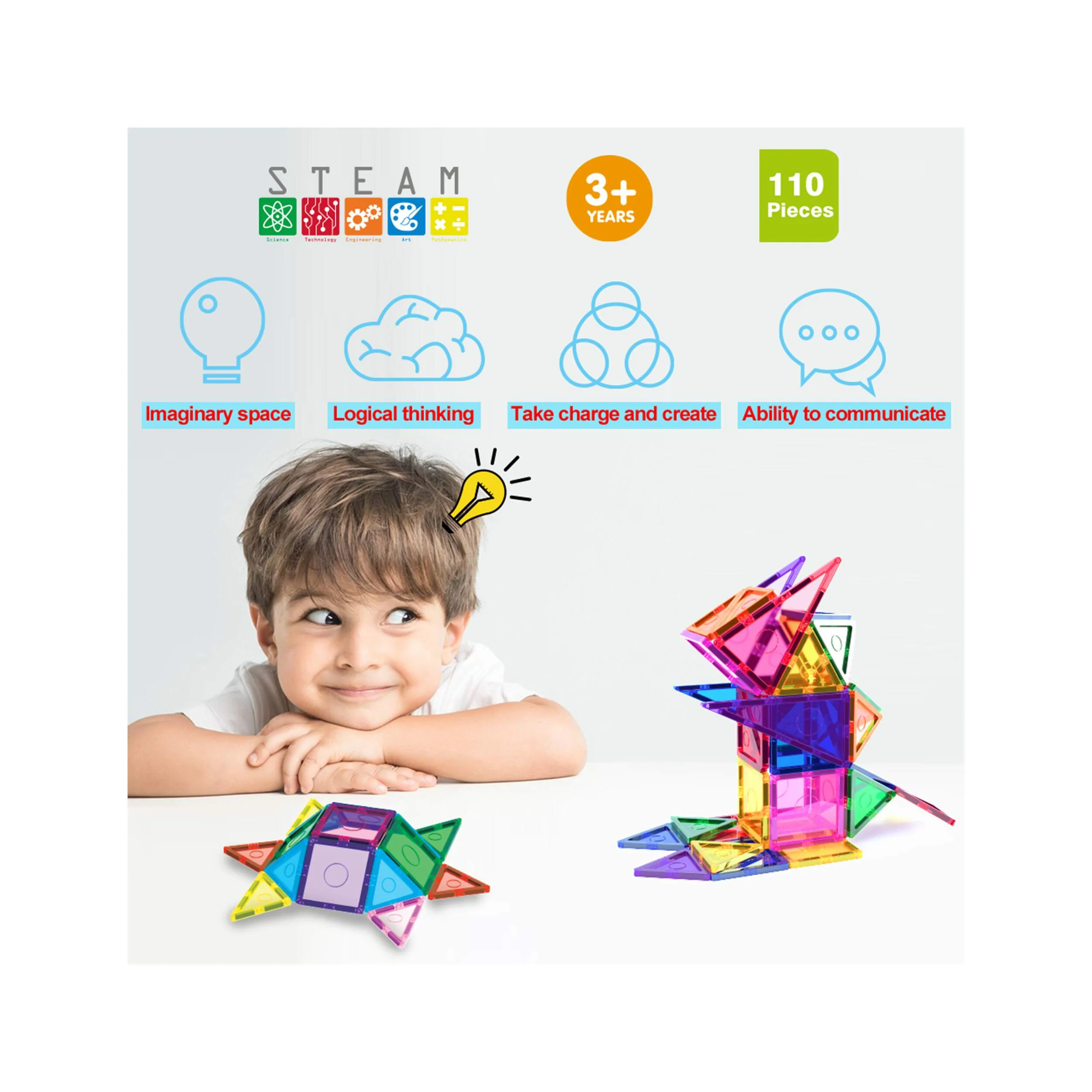 Everplay 110 Piece Magnetic Tile Set - Image 3