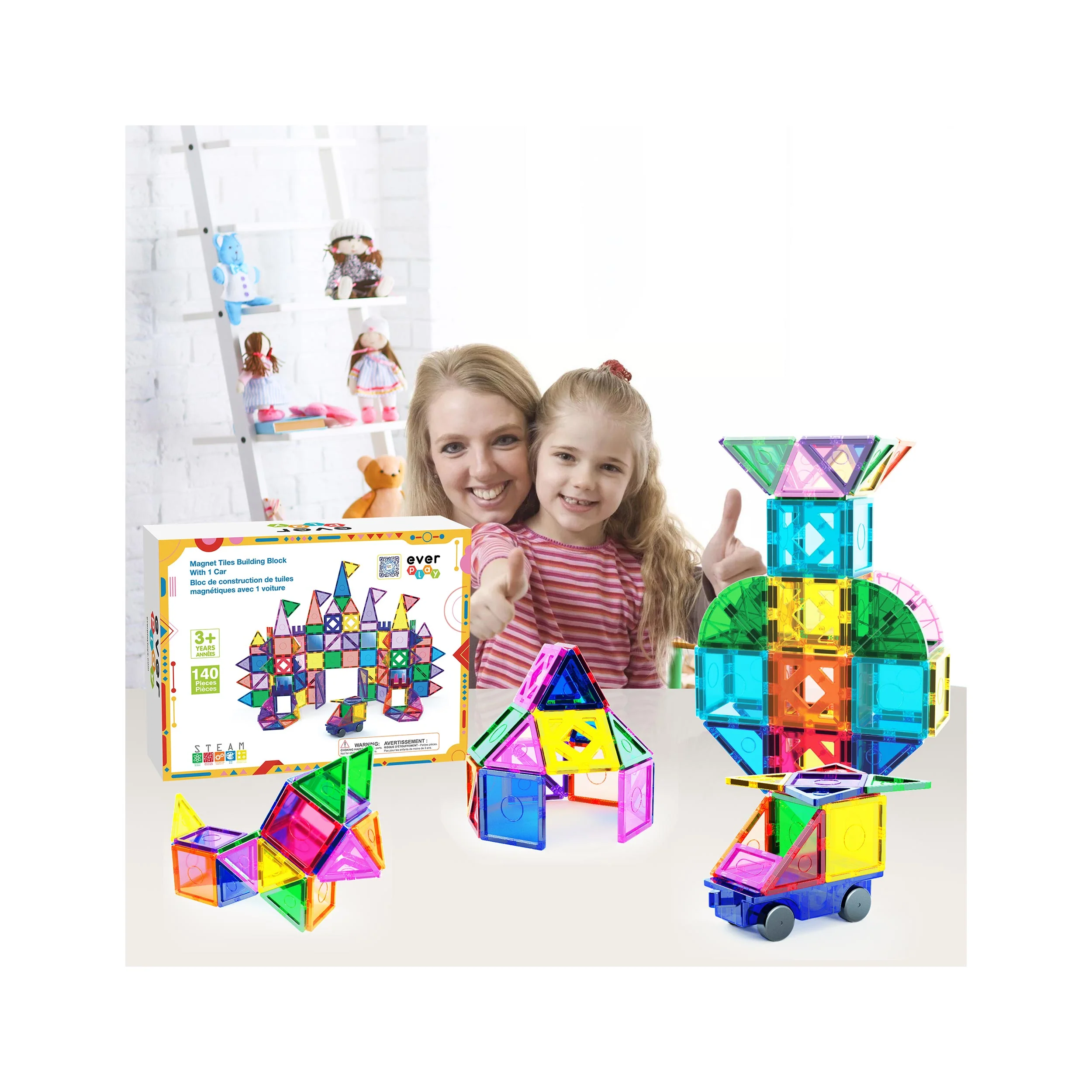 Everplay 140 Piece Magnetic Tile Set - Image 4
