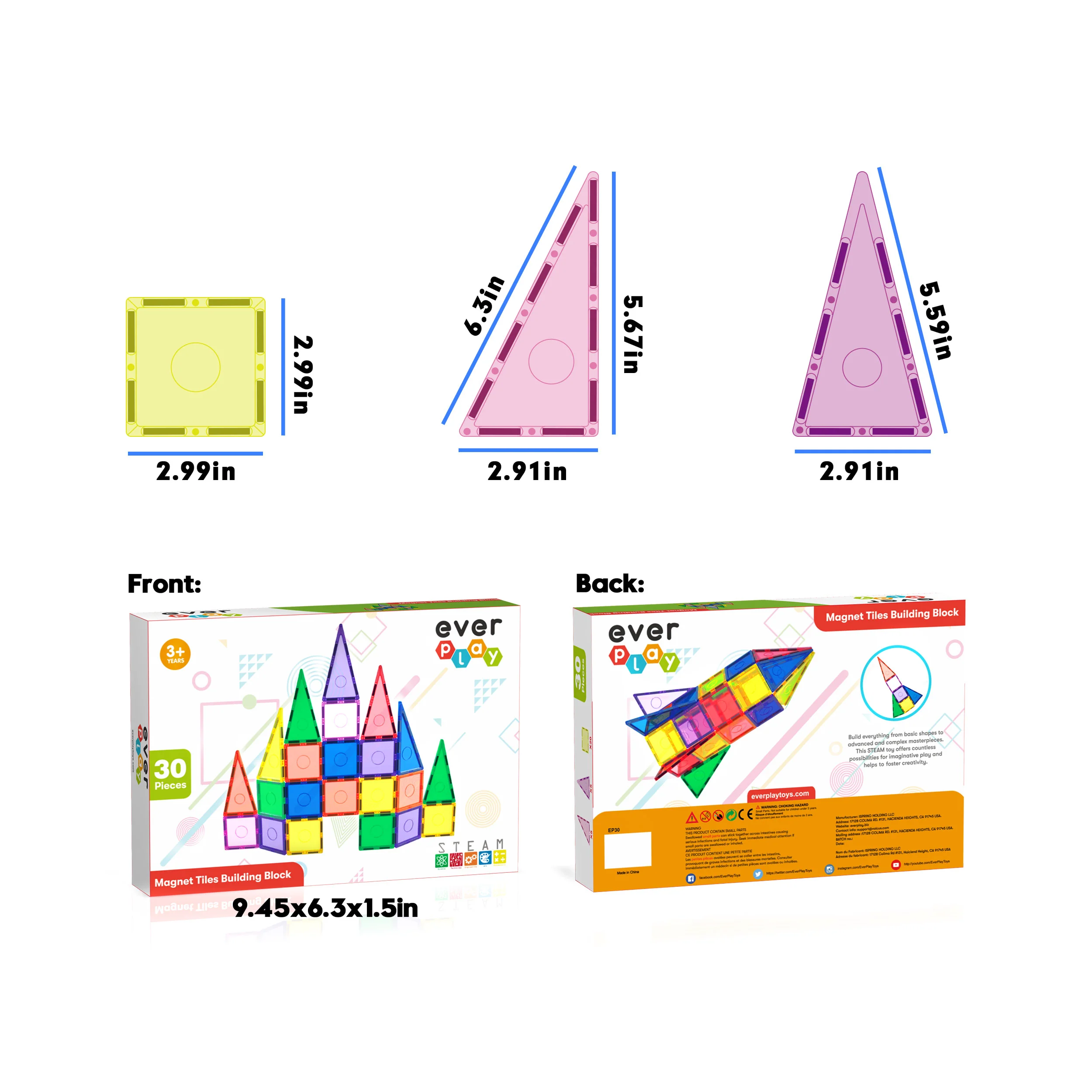Everplay 30 Piece Magnetic Tile Set - Image 2