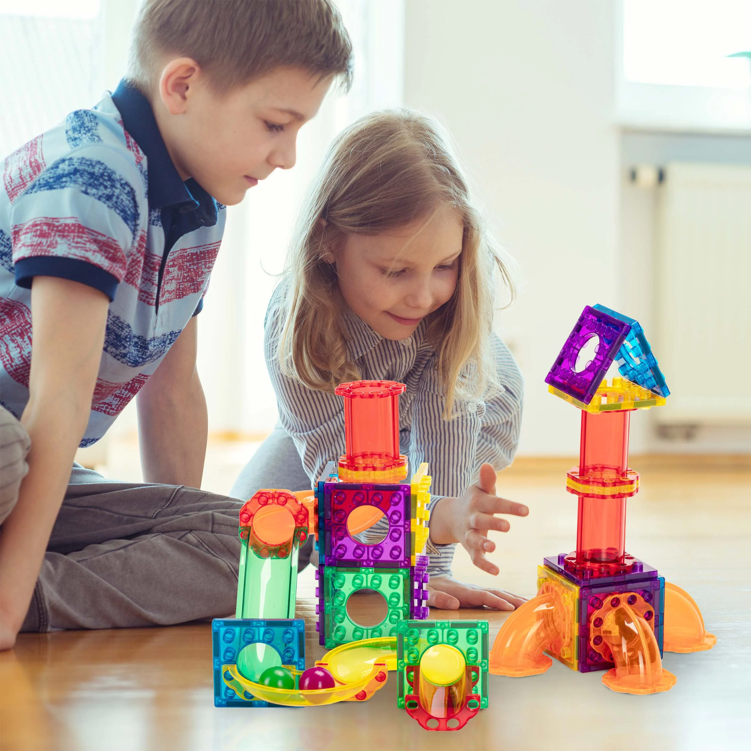 Everplay 60pc Marble Run Magnetic Building Toy Set - Image 4