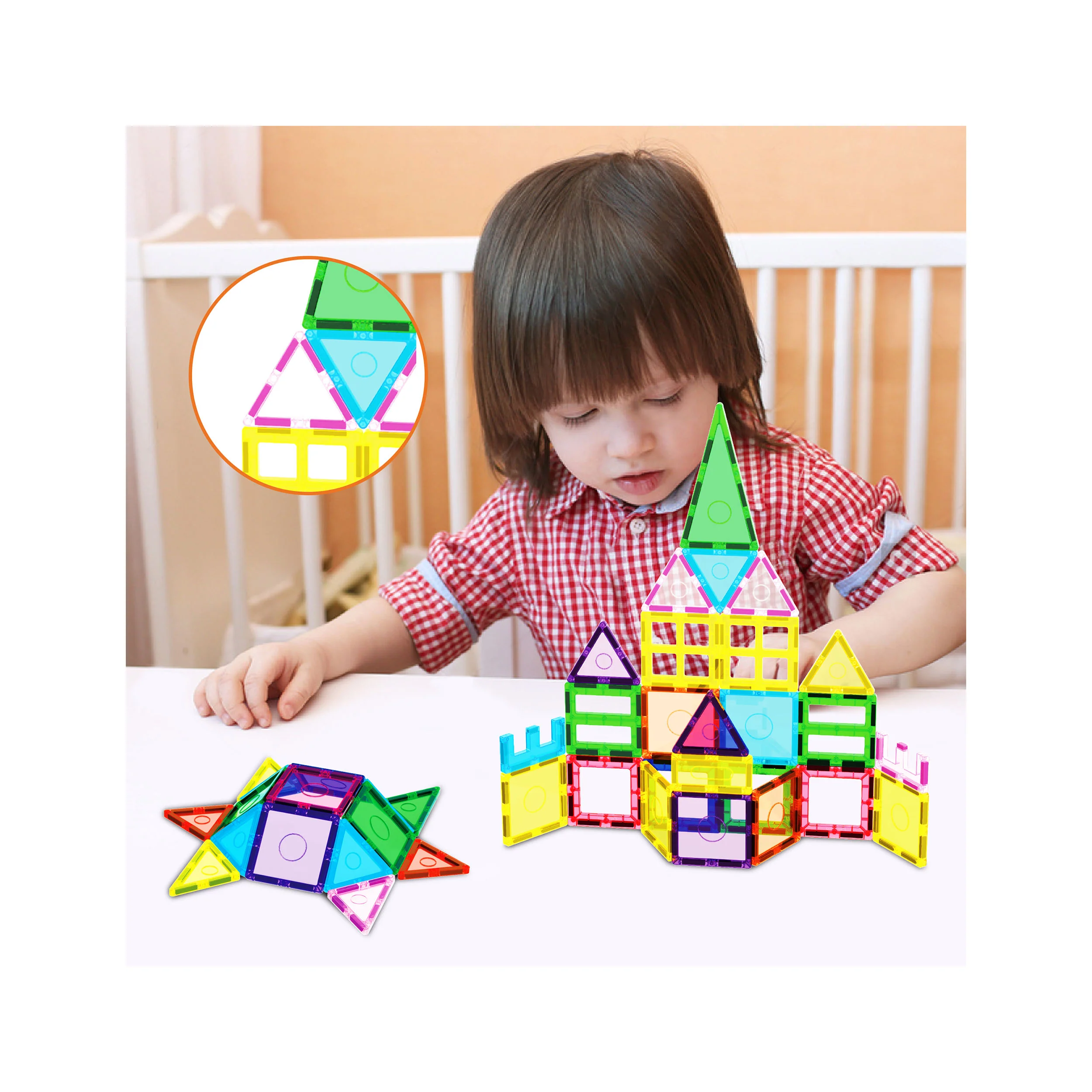 EverPlay 61pc Magnet Tile Building Blocks with Car Base Drawstring Bag - Image 4