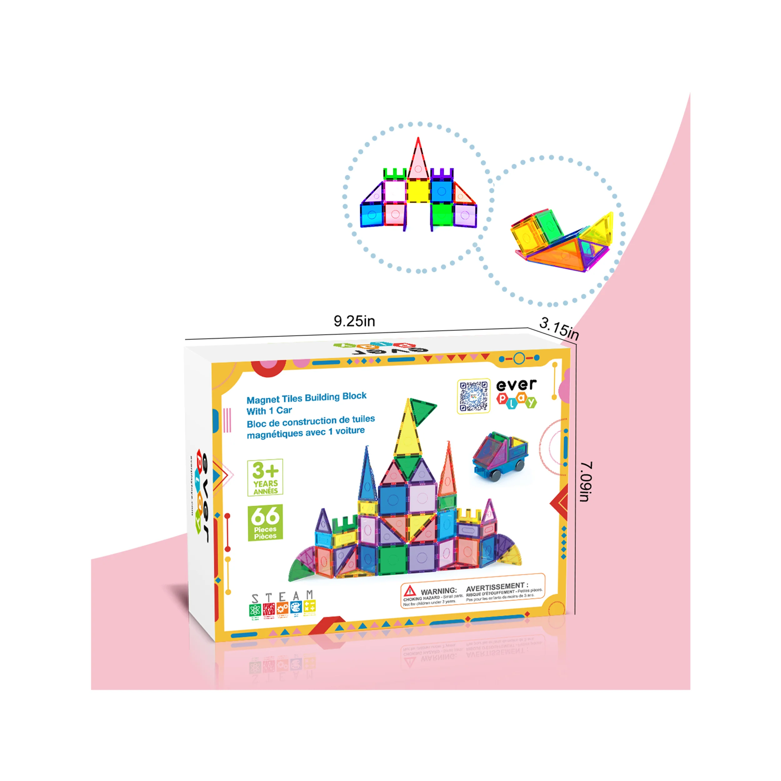 Everplay 66 Piece Magnetic Tile Set - Image 3
