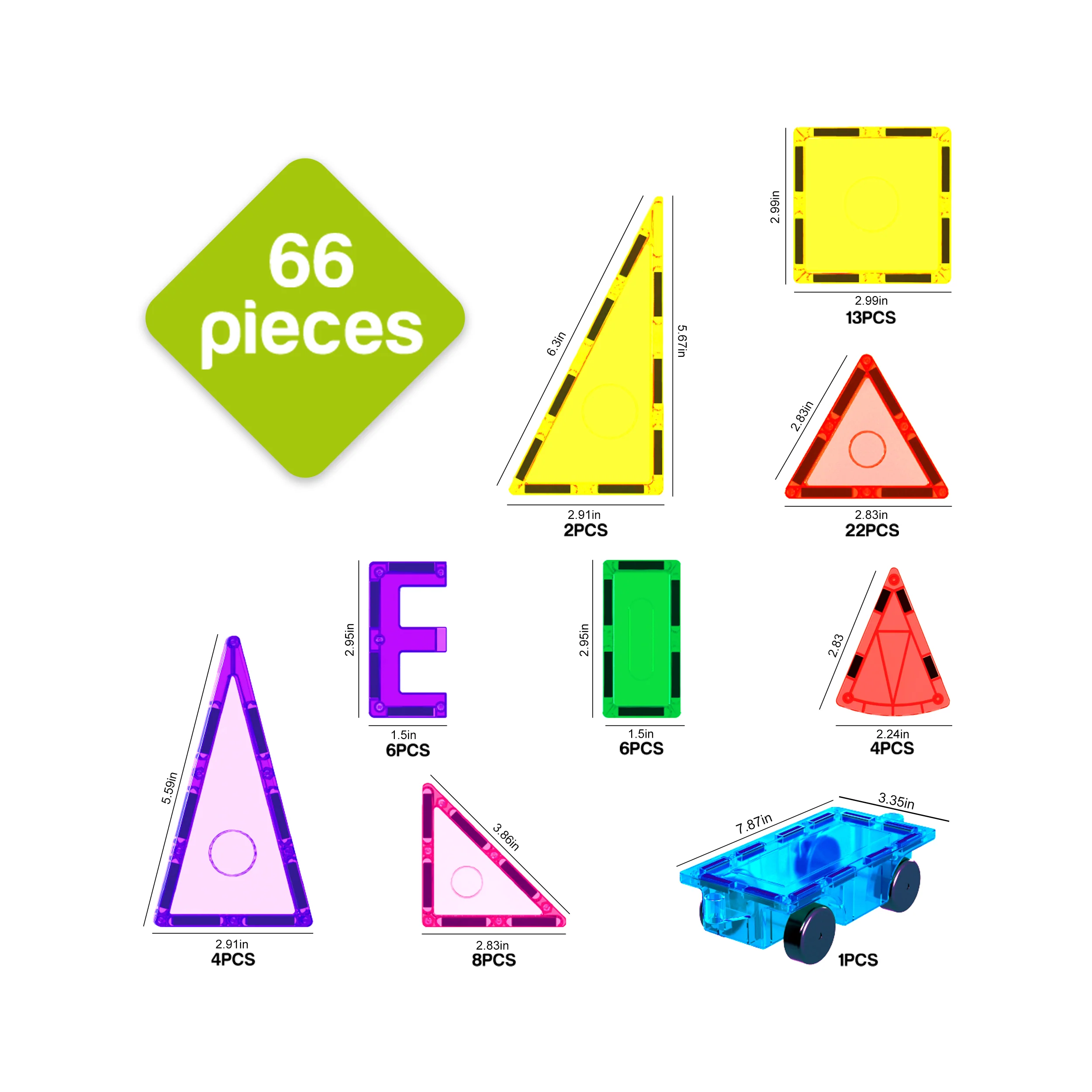 Everplay 66 Piece Magnetic Tile Set - Image 9