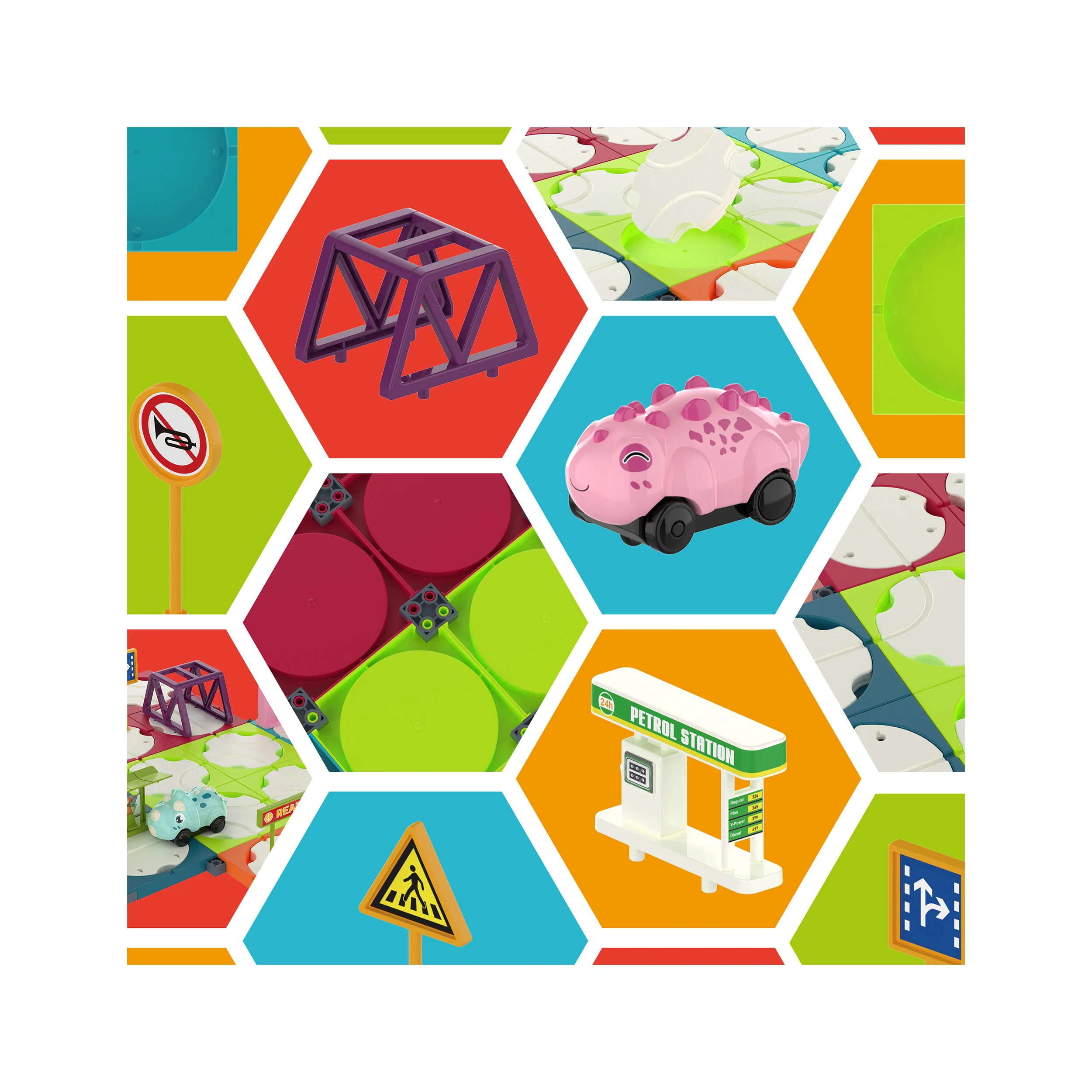 EverPlay 85pc Race Track Reversible Builder Set with Dino Vehicle - Image 5