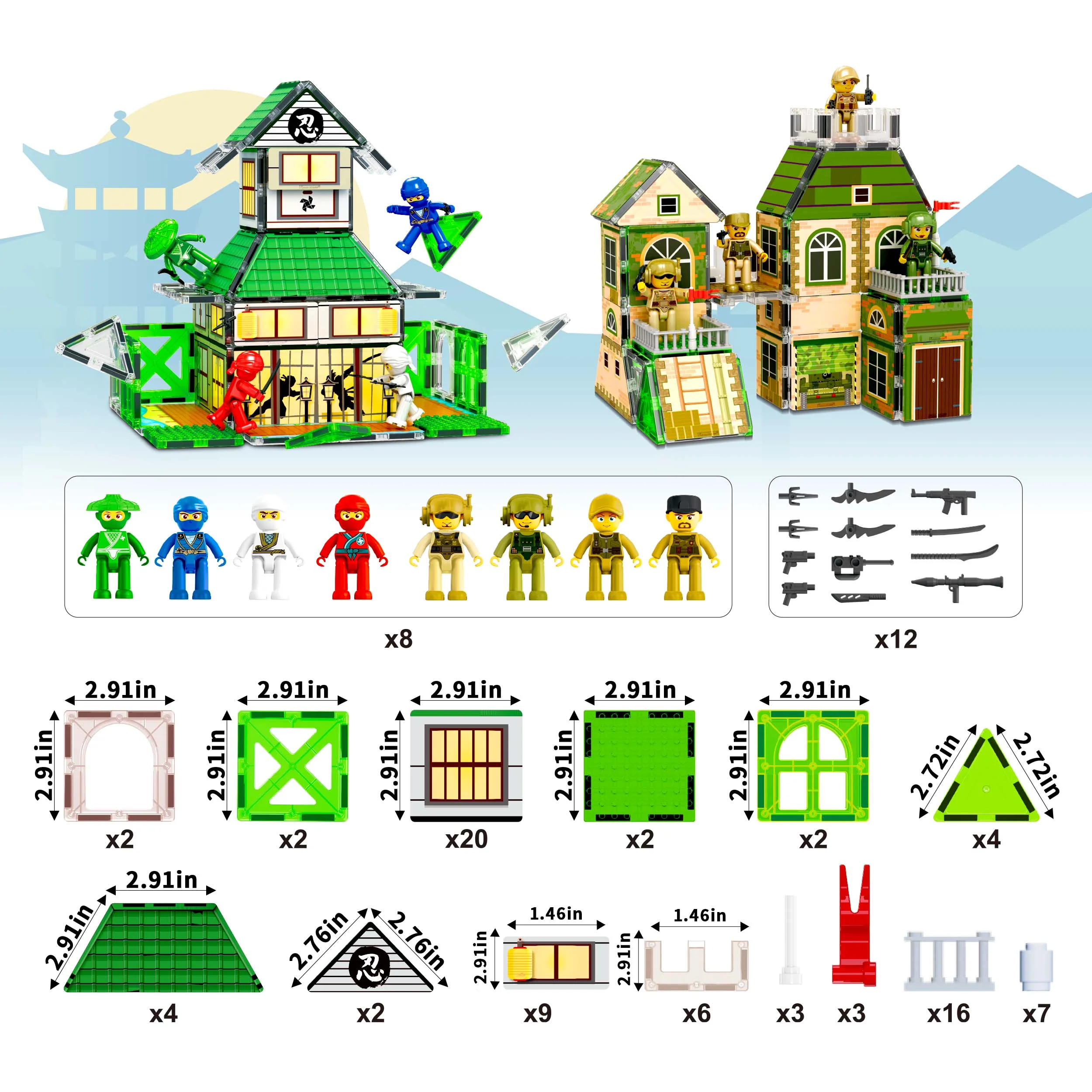 PicassoTiles 102pc Magnetic Tile 2-in-1 Ninja & Troops Set - Image 3