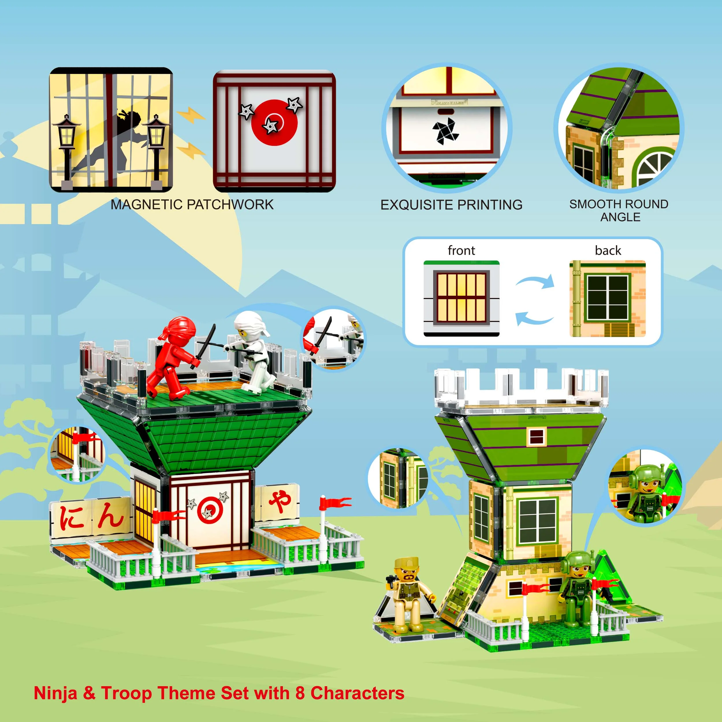 PicassoTiles 102pc Magnetic Tile 2-in-1 Ninja & Troops Set - Image 4