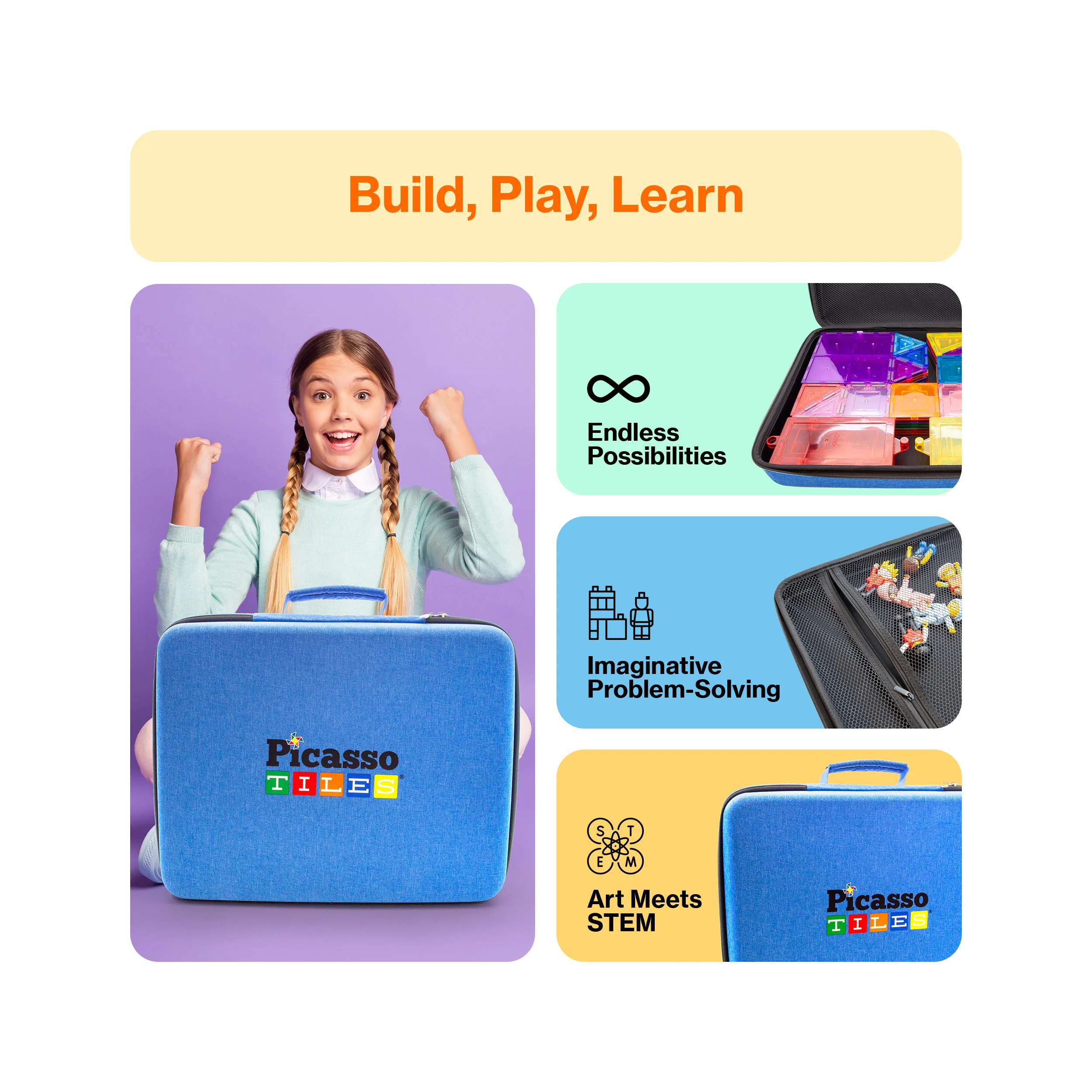 PicassoTiles Magnetic Tiles Storage Water Resistant Medium Toy Case - Image 3