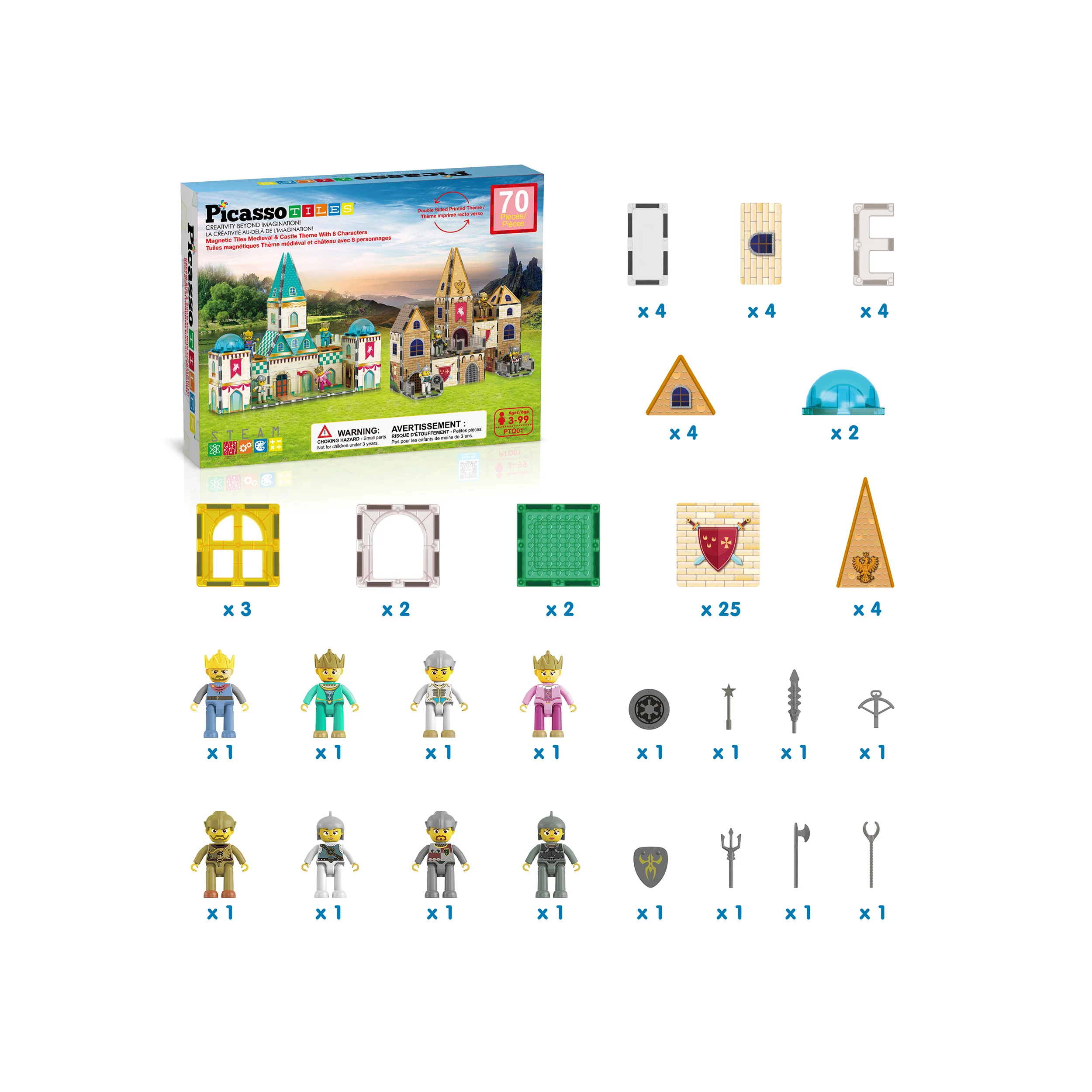 PicassoTiles 2-in-1 Magnetic Tile Castle Themed Adventure Set - Image 3