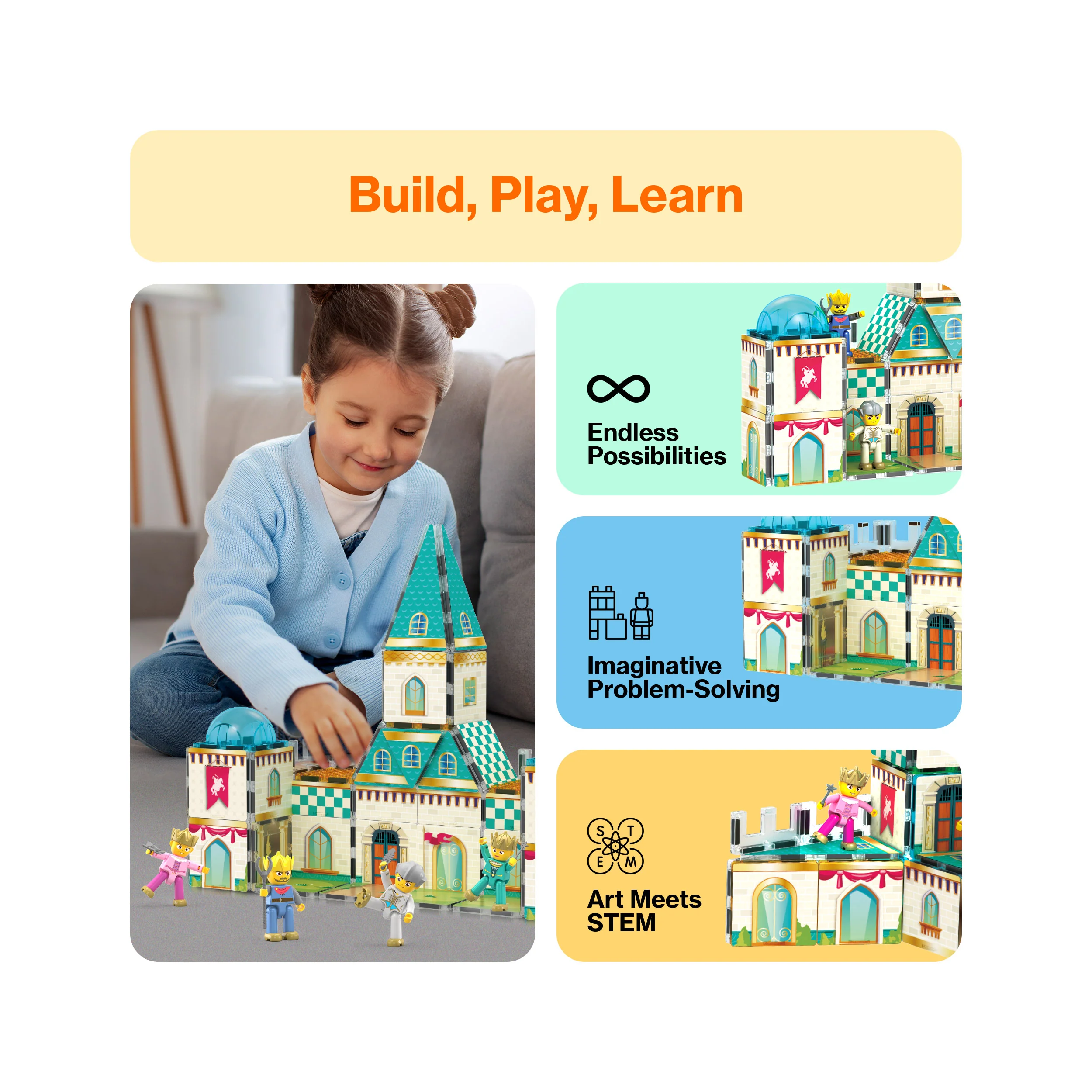 PicassoTiles 2-in-1 Magnetic Tile Castle Themed Adventure Set - Image 4