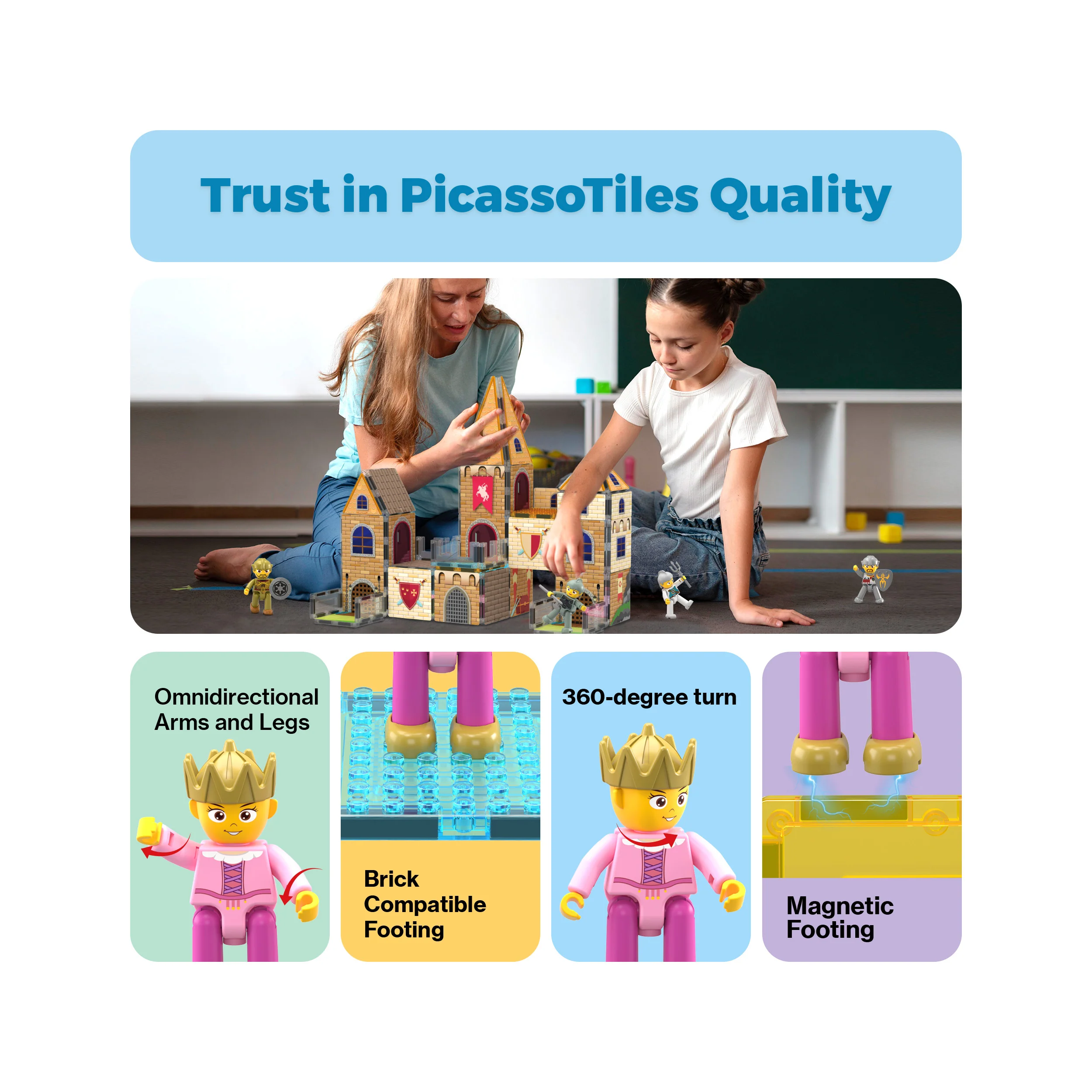 PicassoTiles 2-in-1 Magnetic Tile Castle Themed Adventure Set - Image 8
