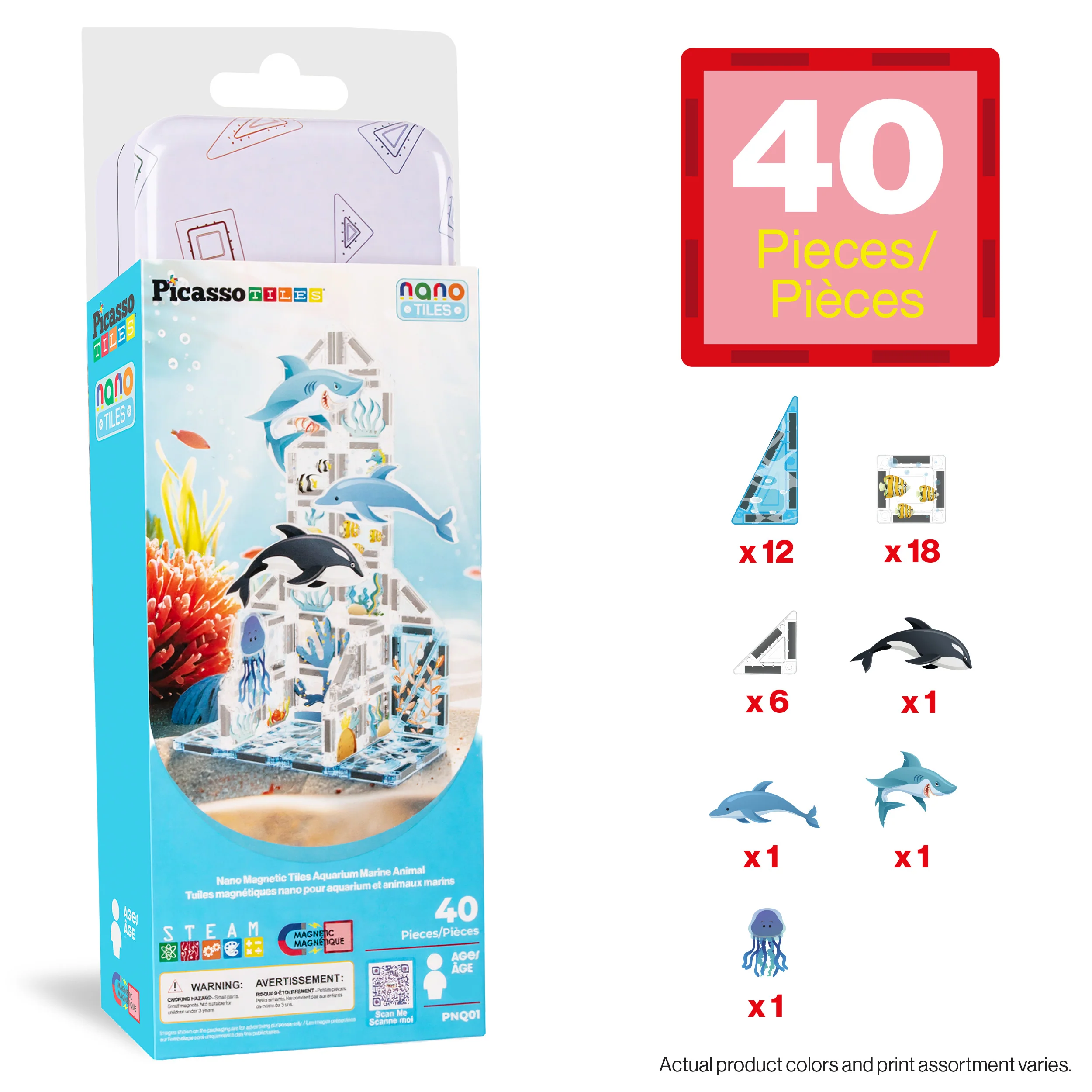 PicassoTiles Mini Magnetic Tiles Travel Set Aquarium 40pc - Image 3