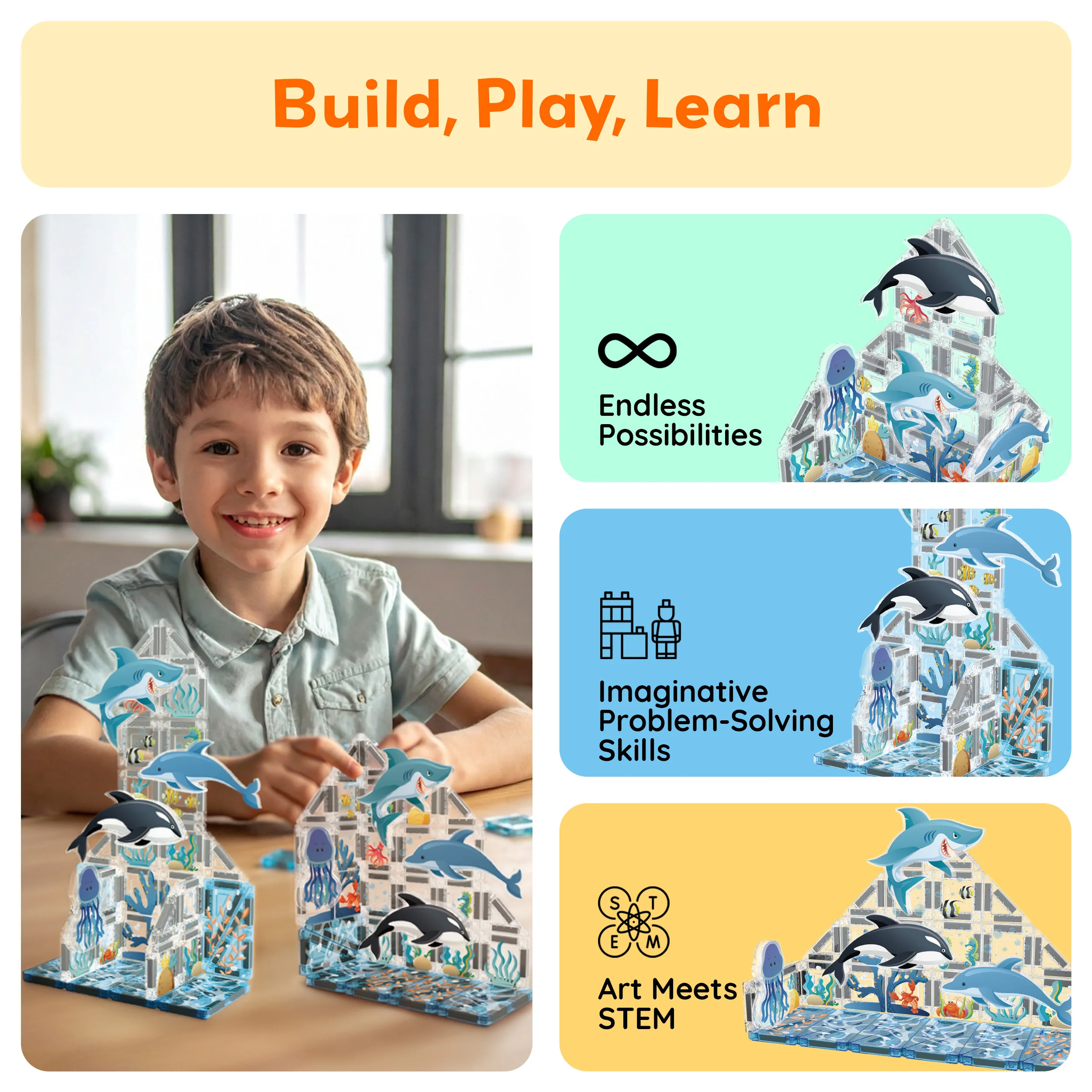 PicassoTiles Mini Magnetic Tiles Travel Set Aquarium 40pc - Image 4