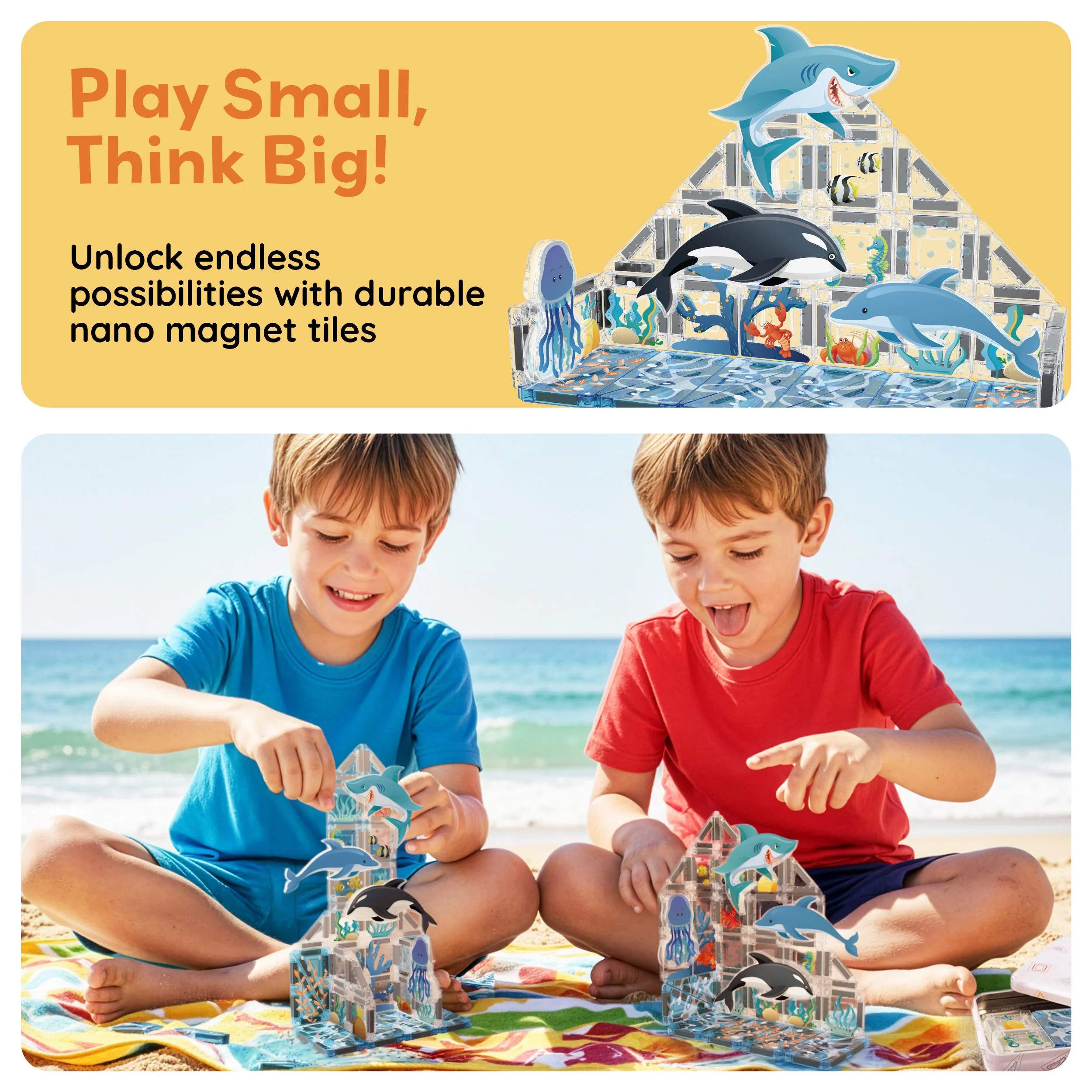 PicassoTiles Mini Magnetic Tiles Travel Set Aquarium 40pc - Image 7