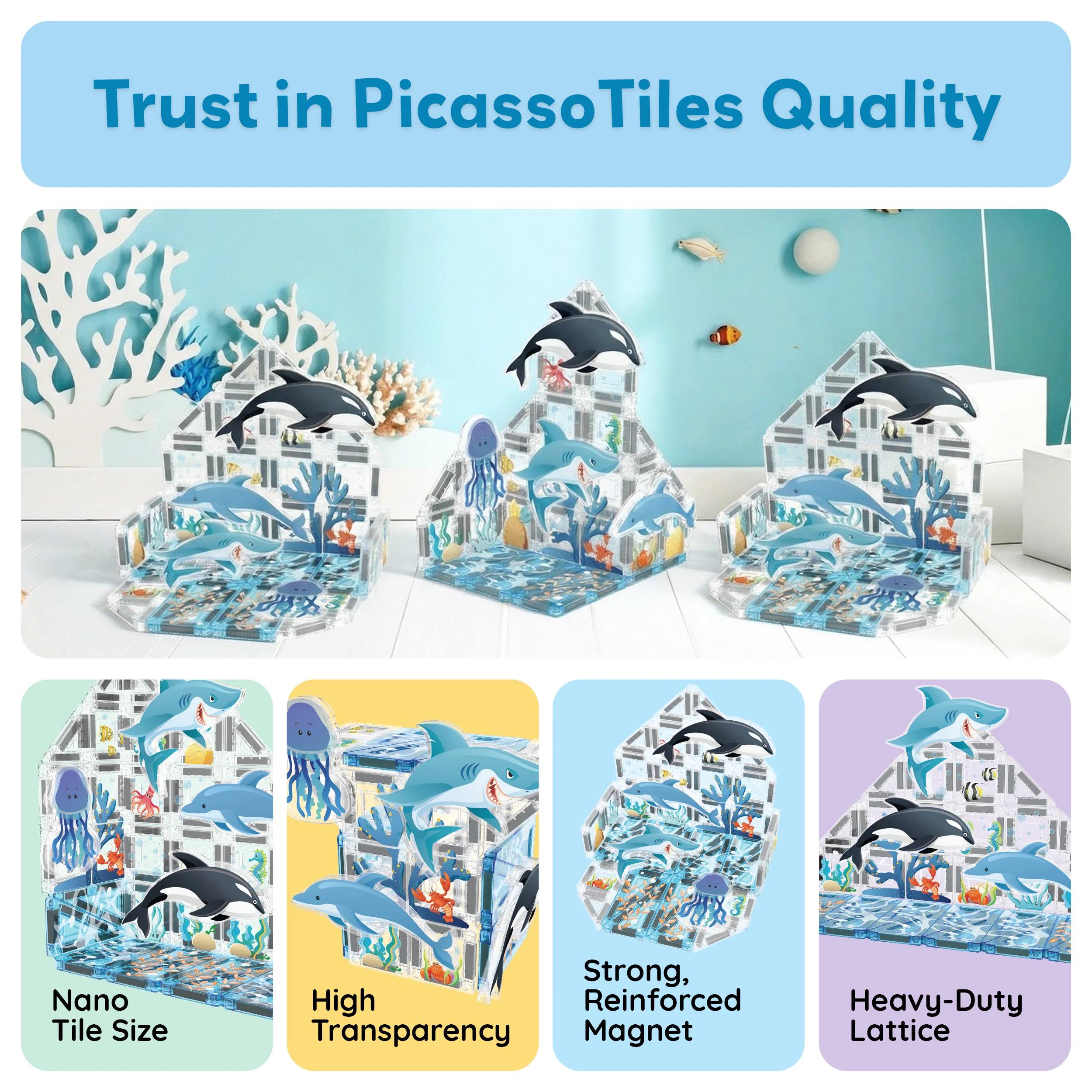 PicassoTiles Mini Magnetic Tiles Travel Set Aquarium 40pc - Image 8