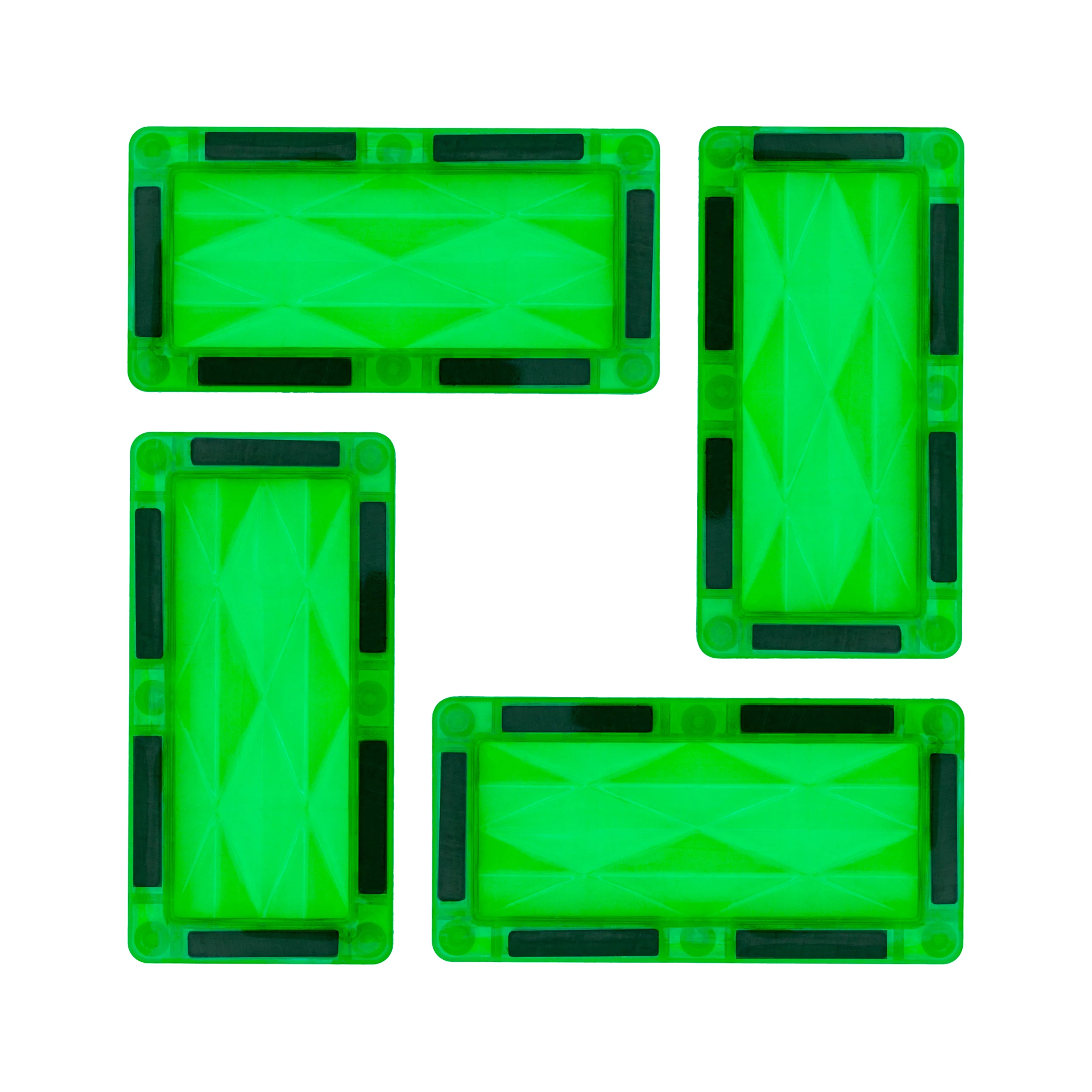 PicassoTiles 4 Piece Green Rectangle Prism Surface Magnet Tiles