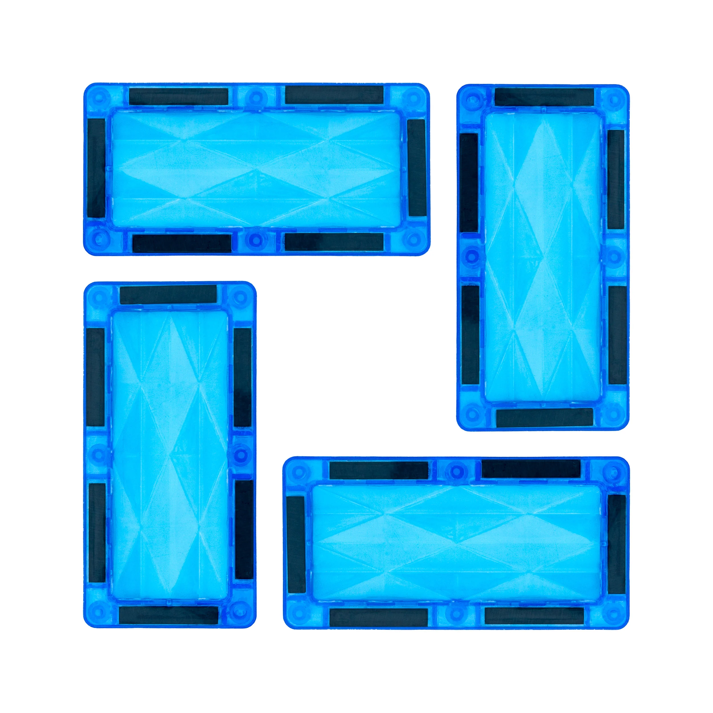 PicassoTiles 4 Piece Light Blue Rectangle Prism Surface Magnet Tiles