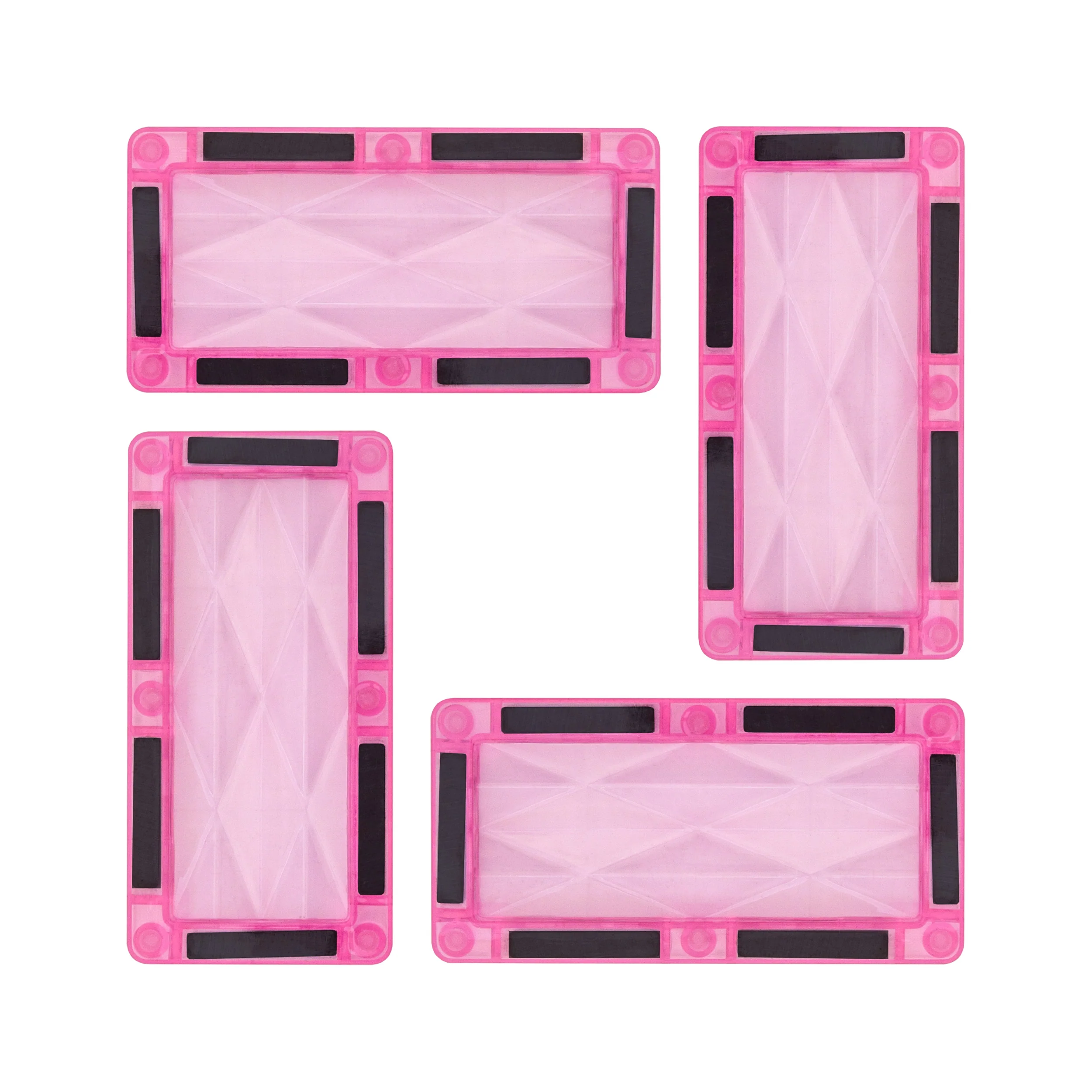 PicassoTiles 4 Piece Pink Rectangle Prism Surface Magnet Tiles