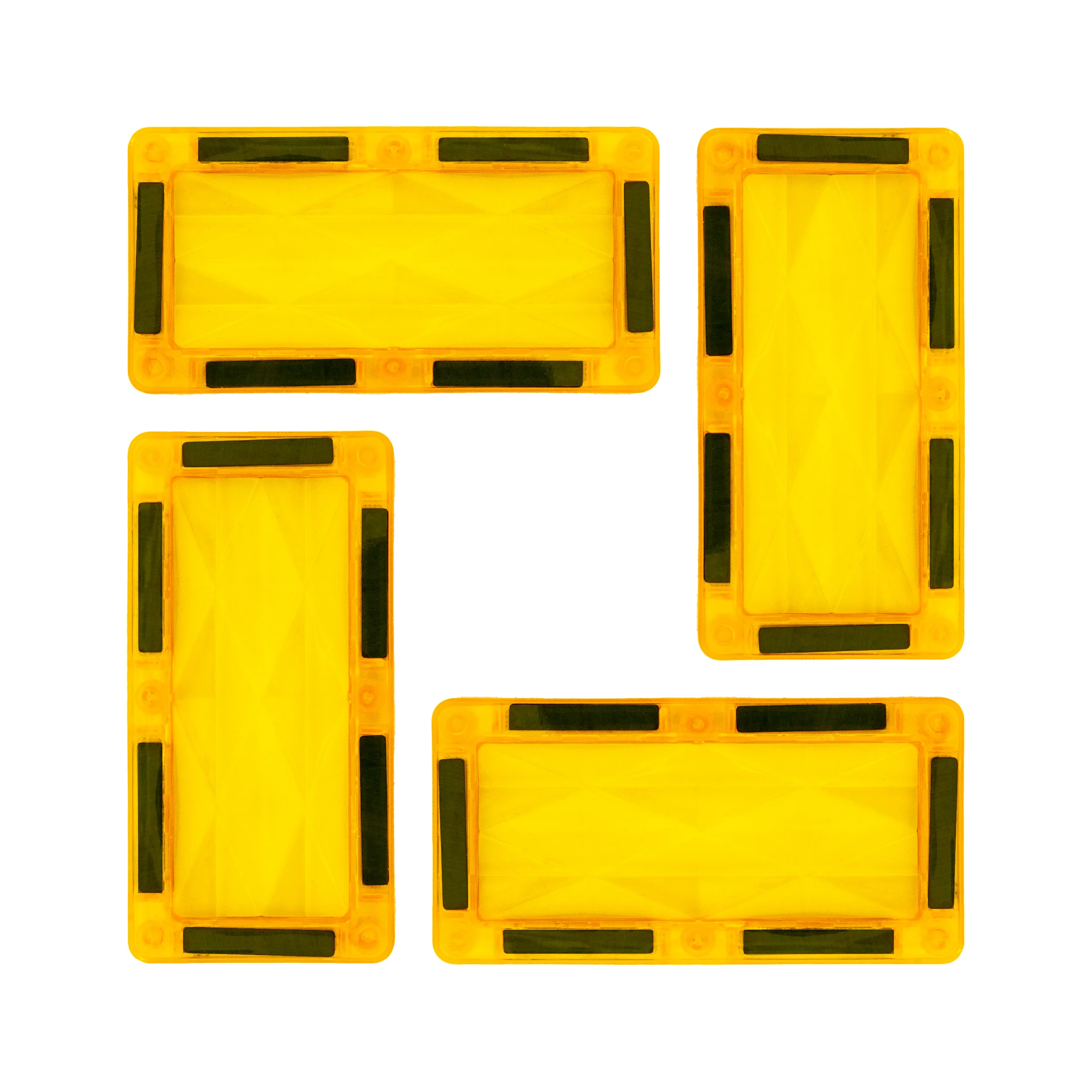 PicassoTiles 4 Piece Yellow Rectangle Prism Surface Magnet Tiles
